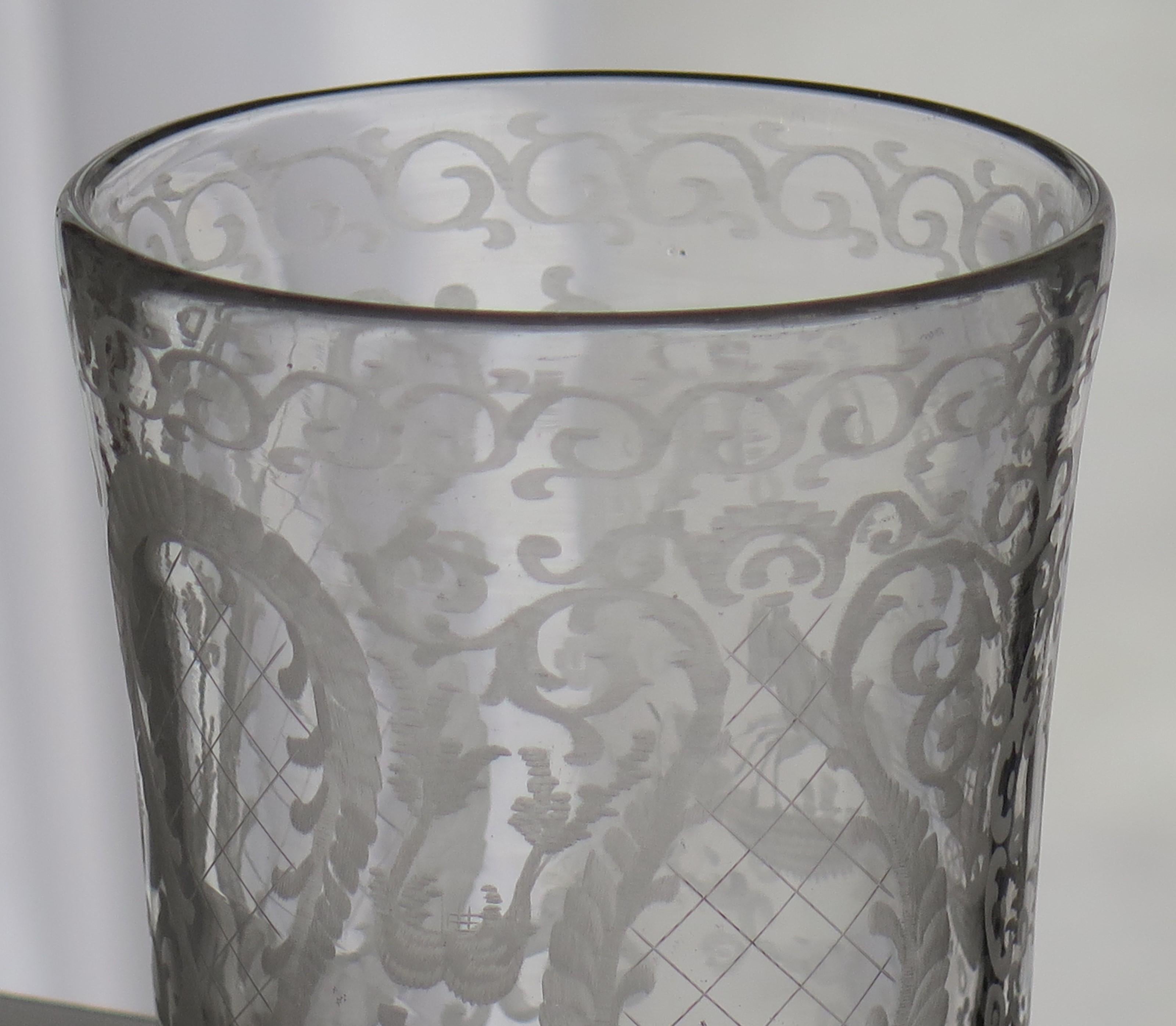 Georgian Lead Glass Tumbler or Beaker Engraved Handblown English, Ca 1800 For Sale 5