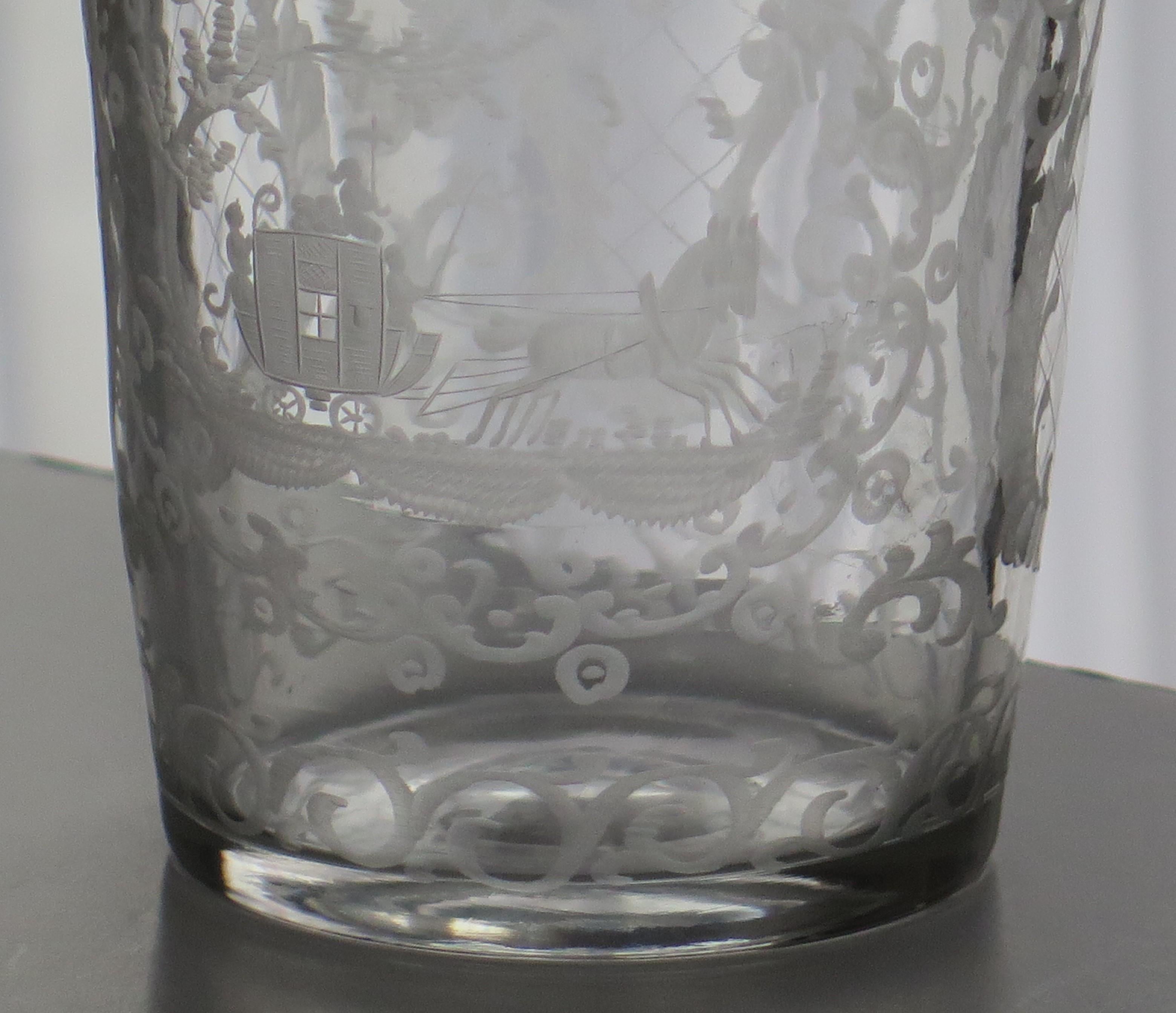 Georgian Lead Glass Tumbler or Beaker Engraved Handblown English, Ca 1800 For Sale 6