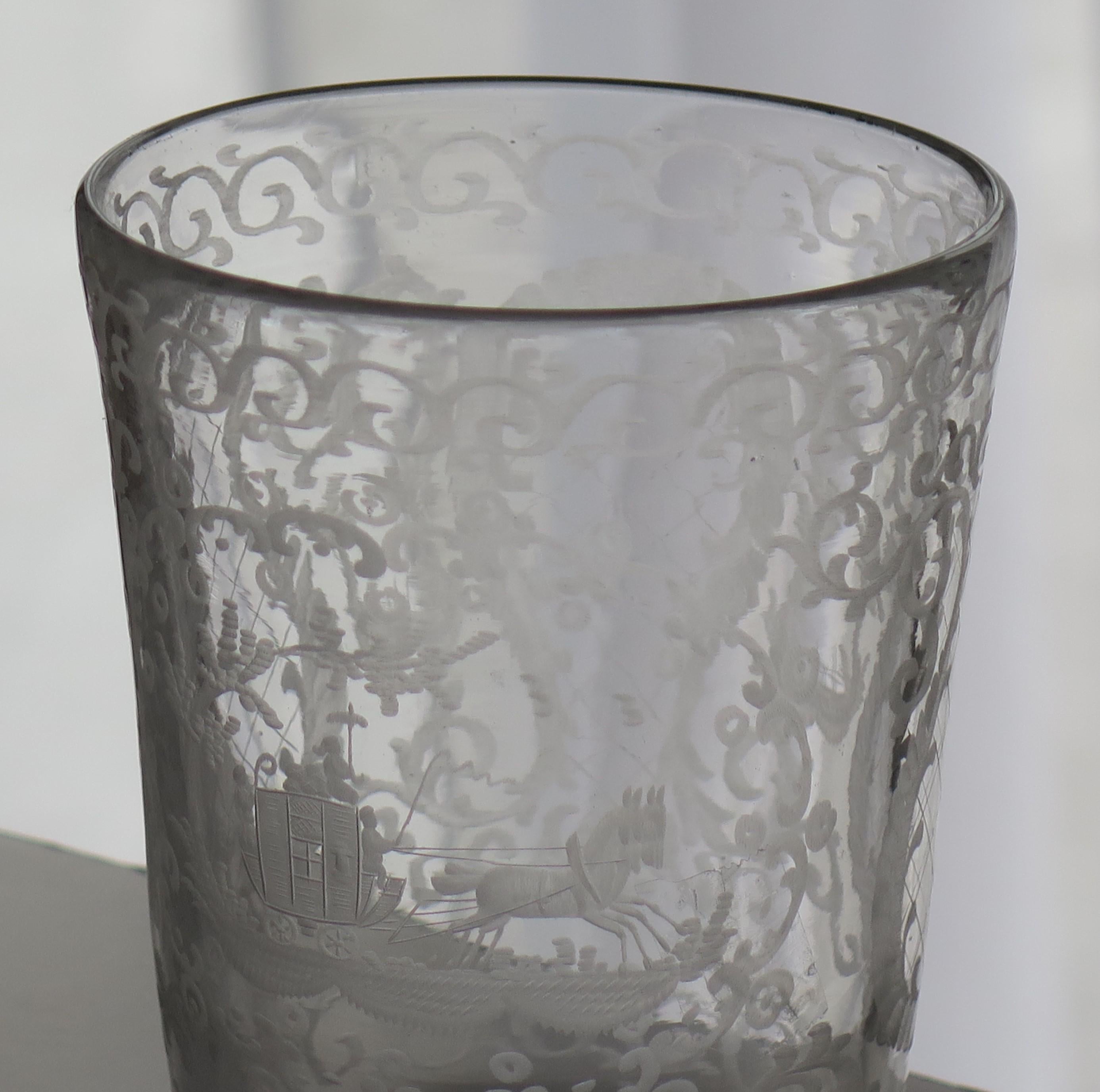 Georgian Lead Glass Tumbler or Beaker Engraved Handblown English, Ca 1800 For Sale 8