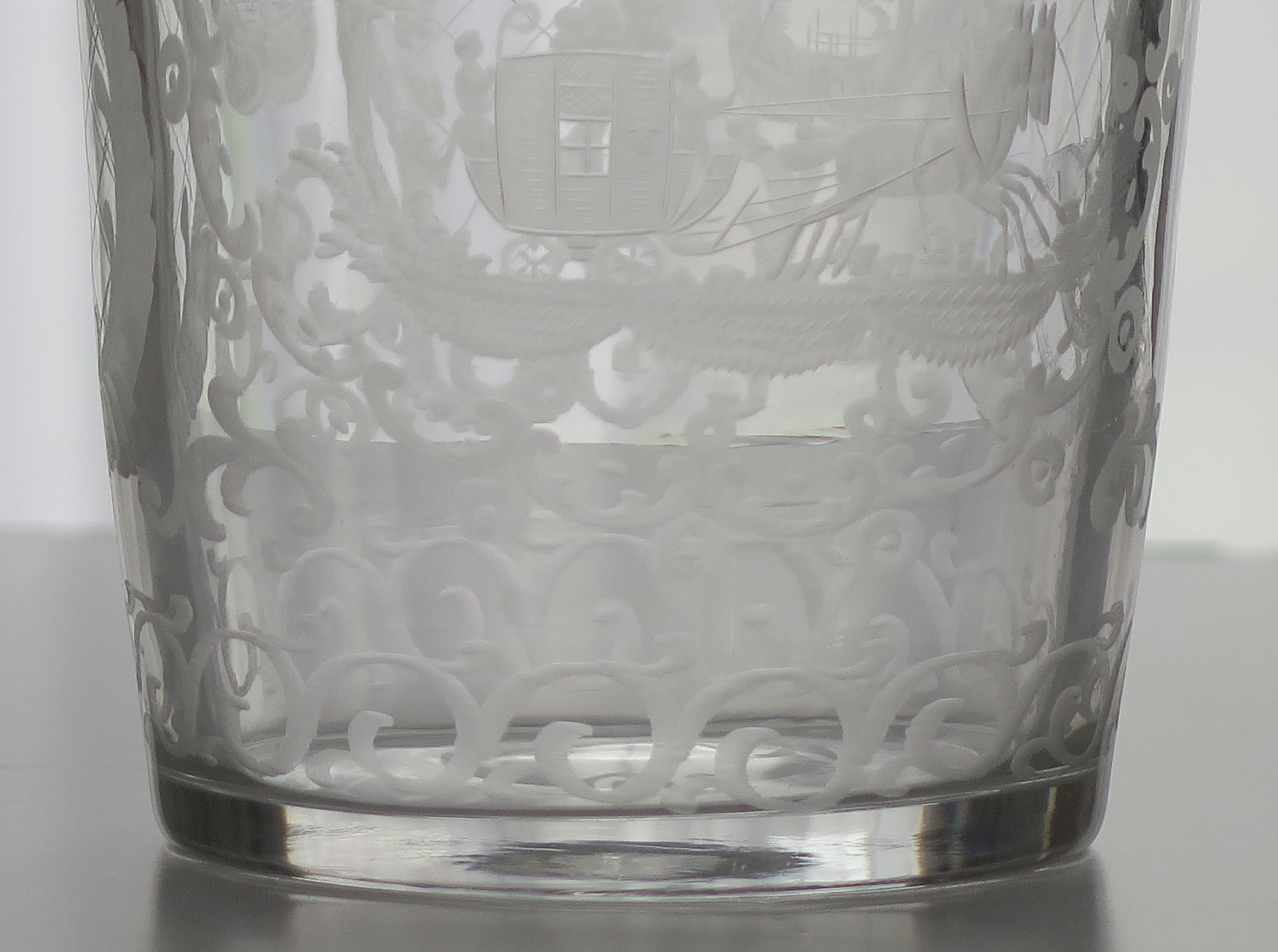 Hand-Crafted Georgian Lead Glass Tumbler or Beaker Engraved Handblown English, Ca 1800 For Sale