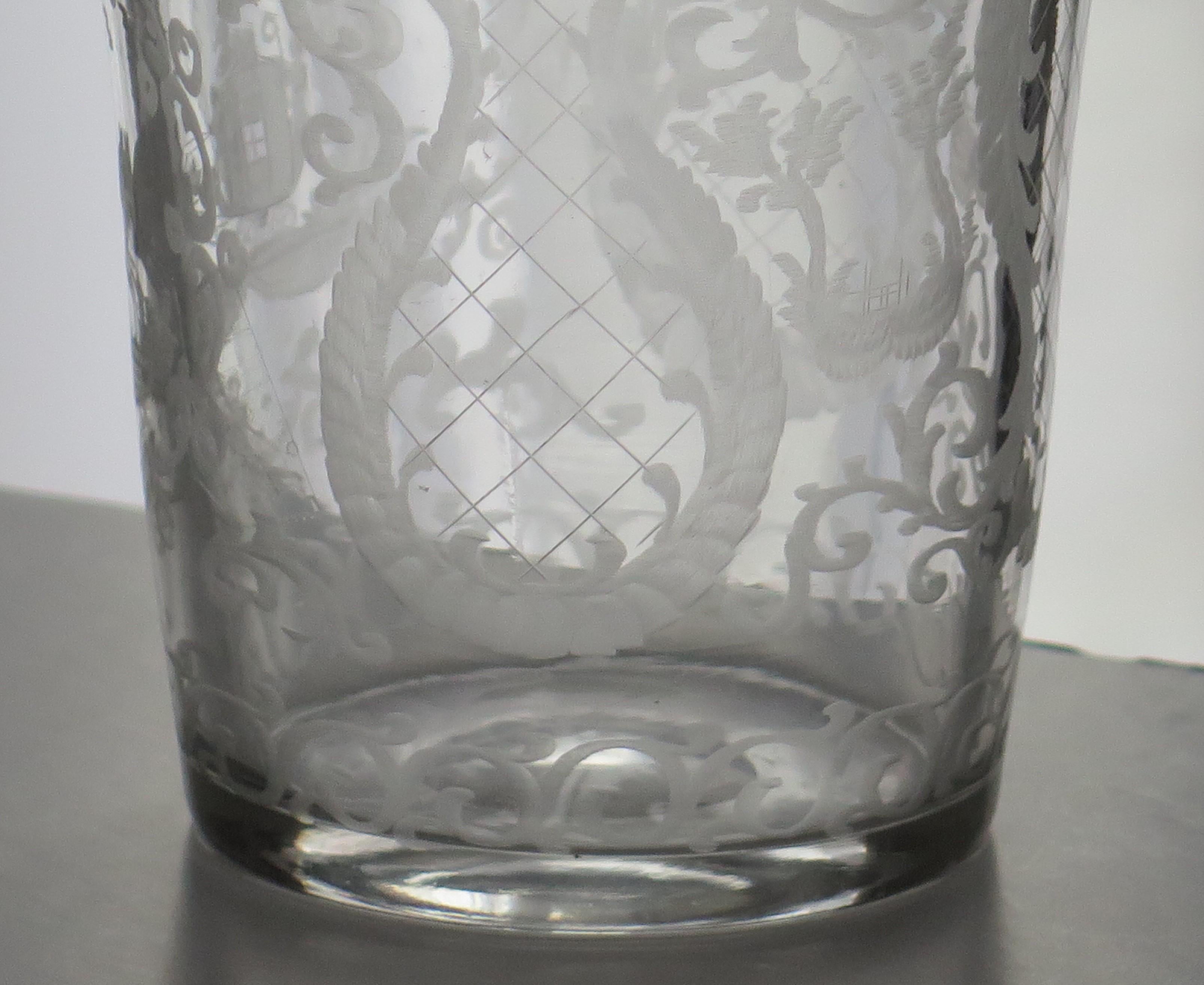 Georgian Lead Glass Tumbler or Beaker Engraved Handblown English, Ca 1800 For Sale 2