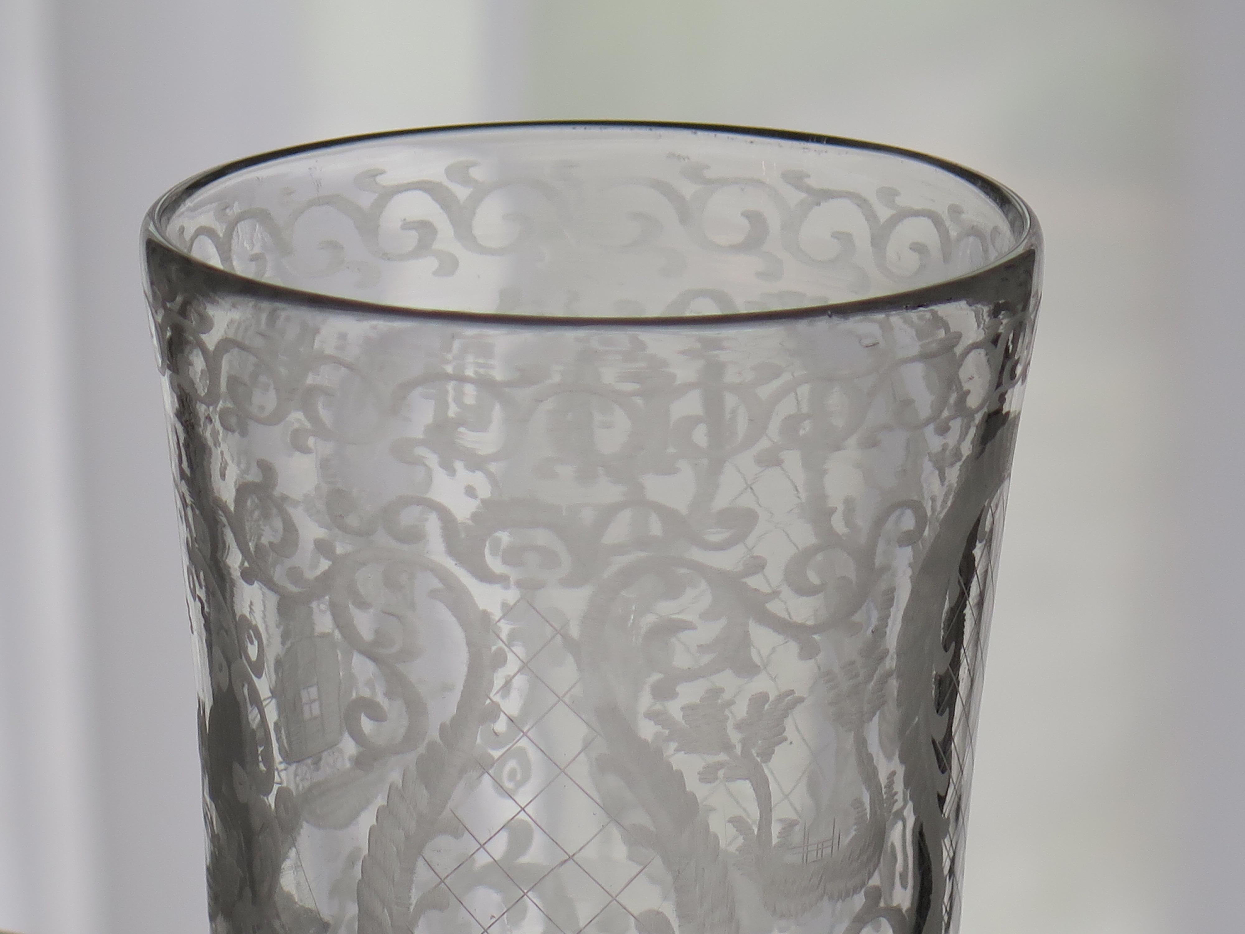 Georgian Lead Glass Tumbler or Beaker Engraved Handblown English, Ca 1800 3