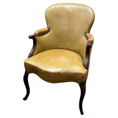 Antique Georgian Mahogany Green Leather Upholstered Armchair with Nailhead Trim