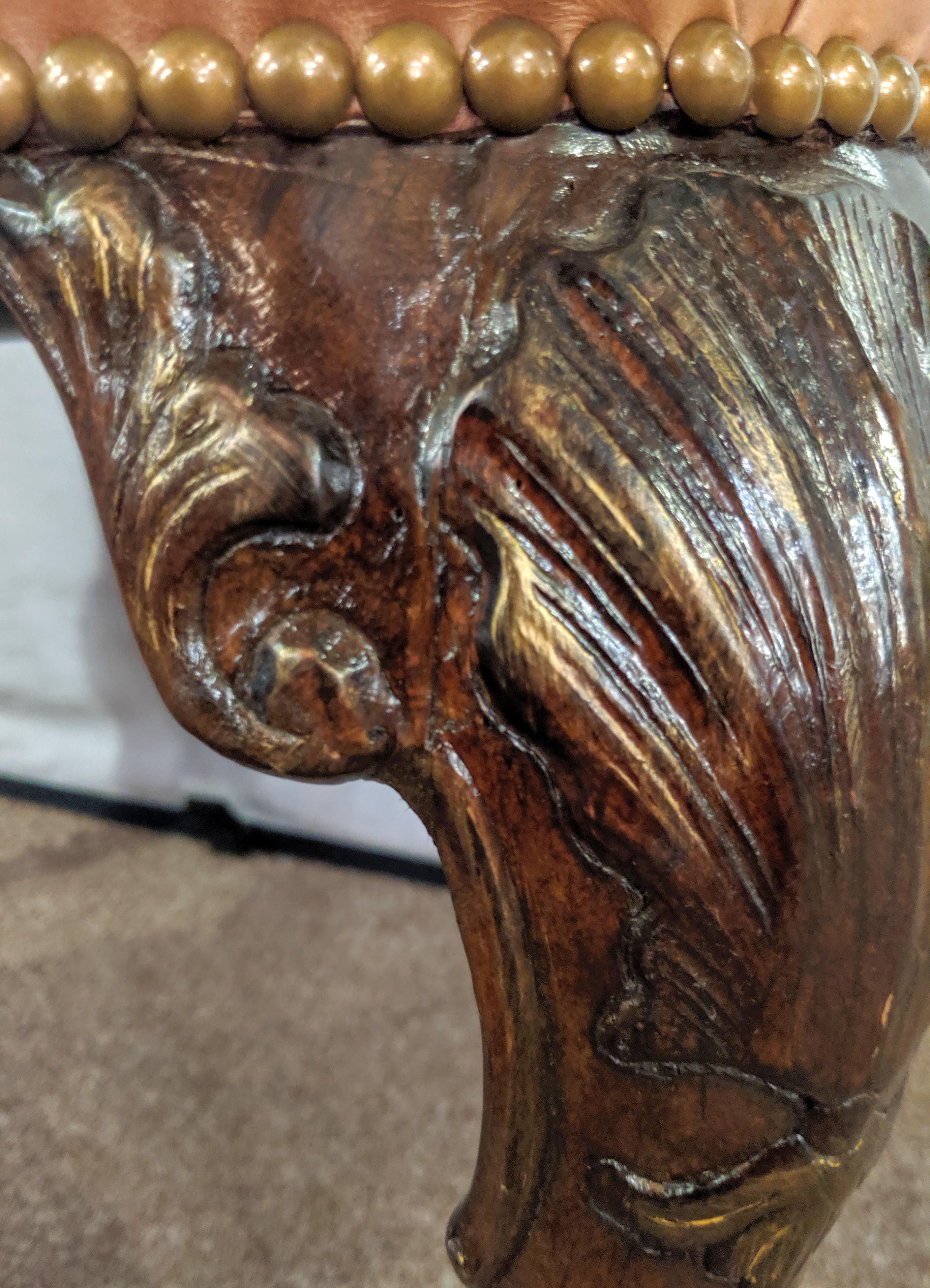 Georgian Leather Ball and Claw Foot Stool or Bench 1