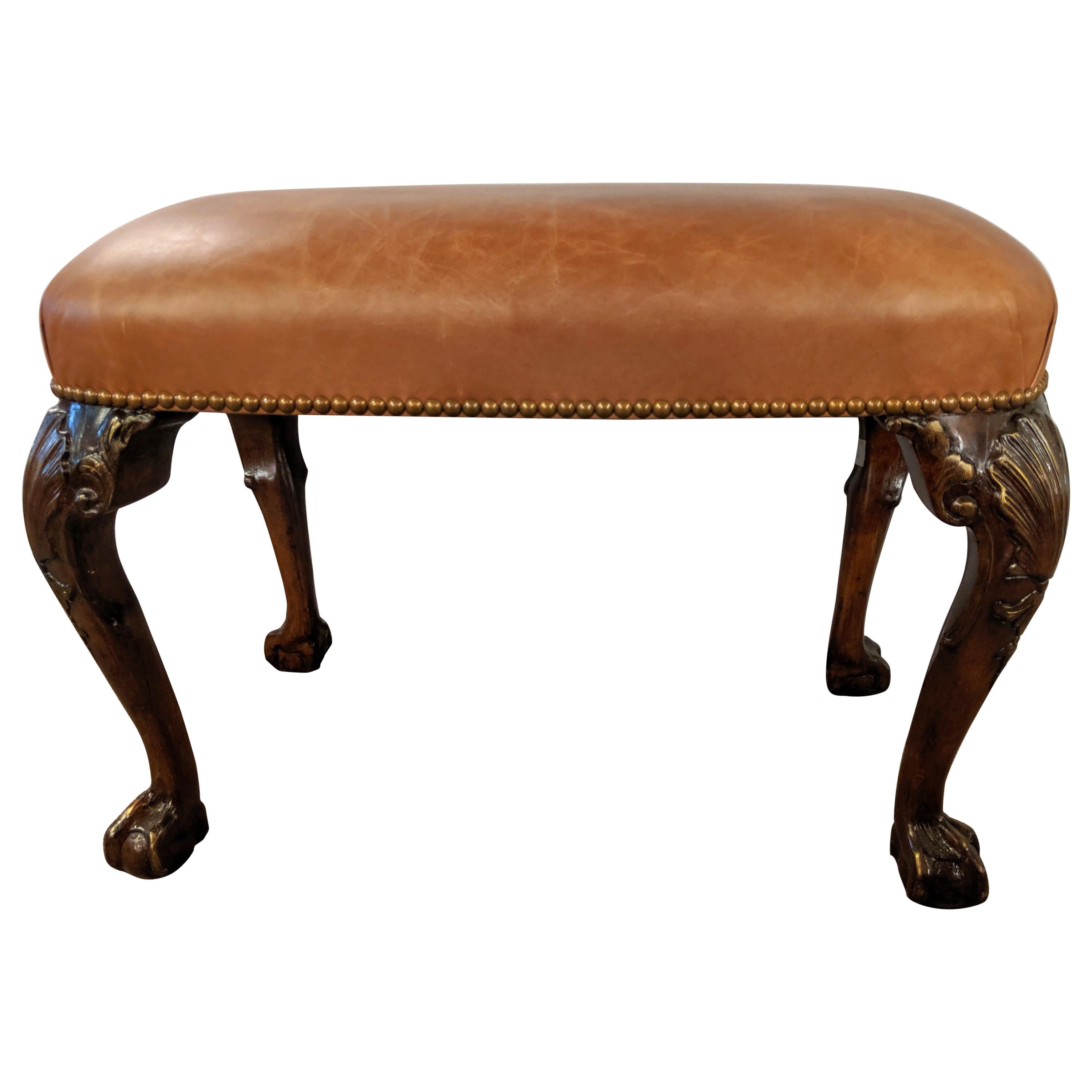 Georgian Leather Ball and Claw Foot Stool or Bench