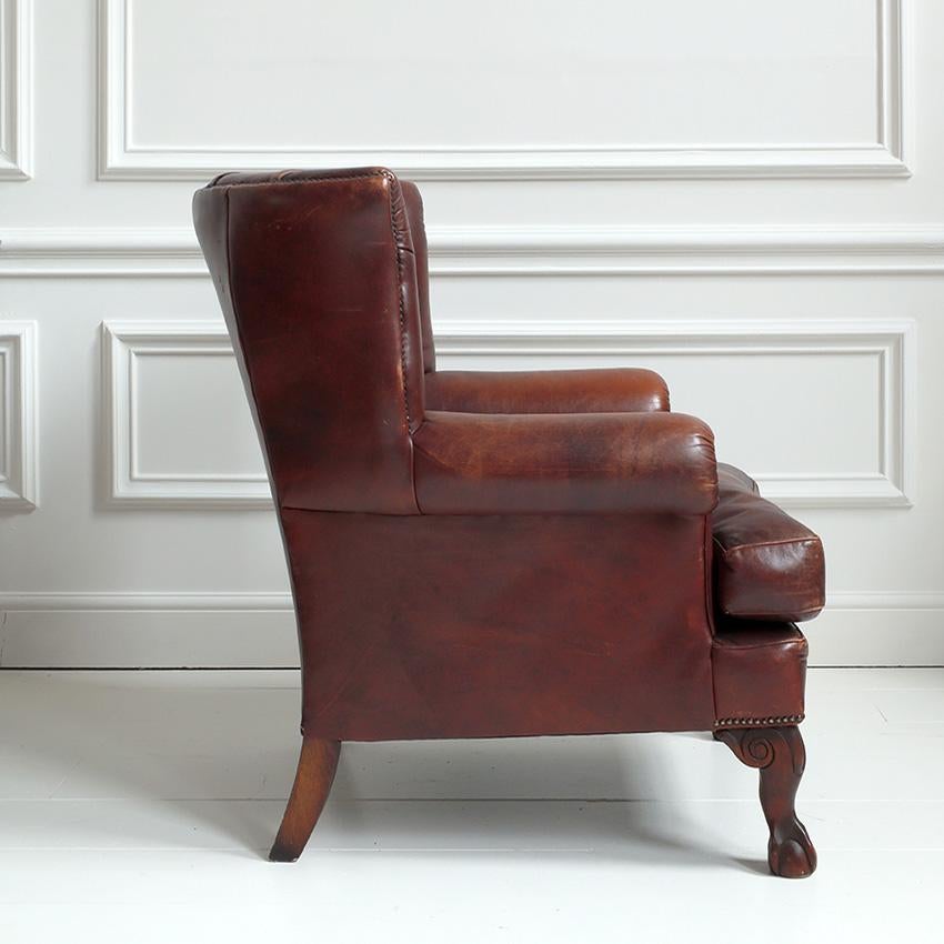 European Georgian Leather Wing Armchair For Sale