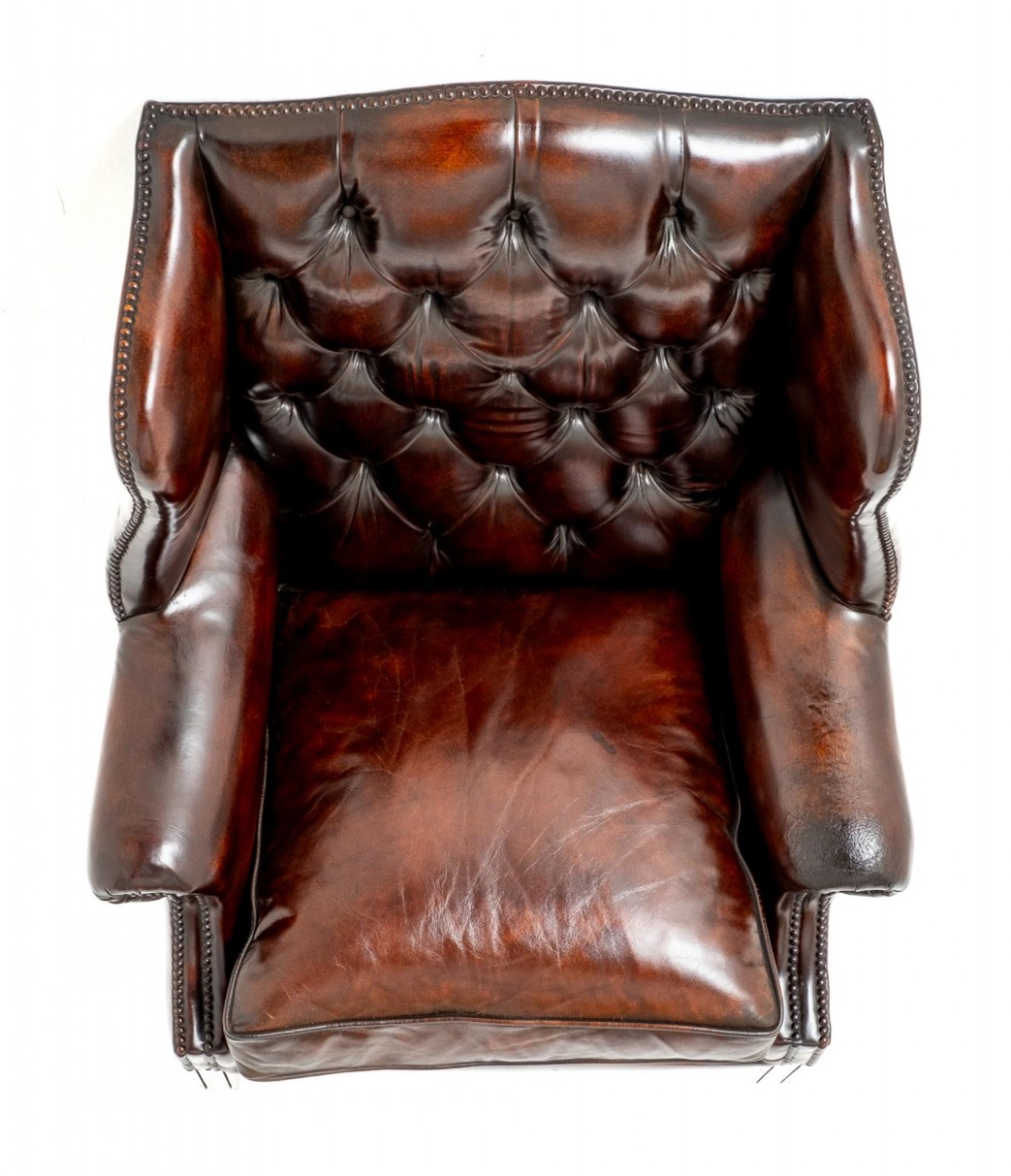 Georgian Leather Wing Chair Chesterfield Revival For Sale 1