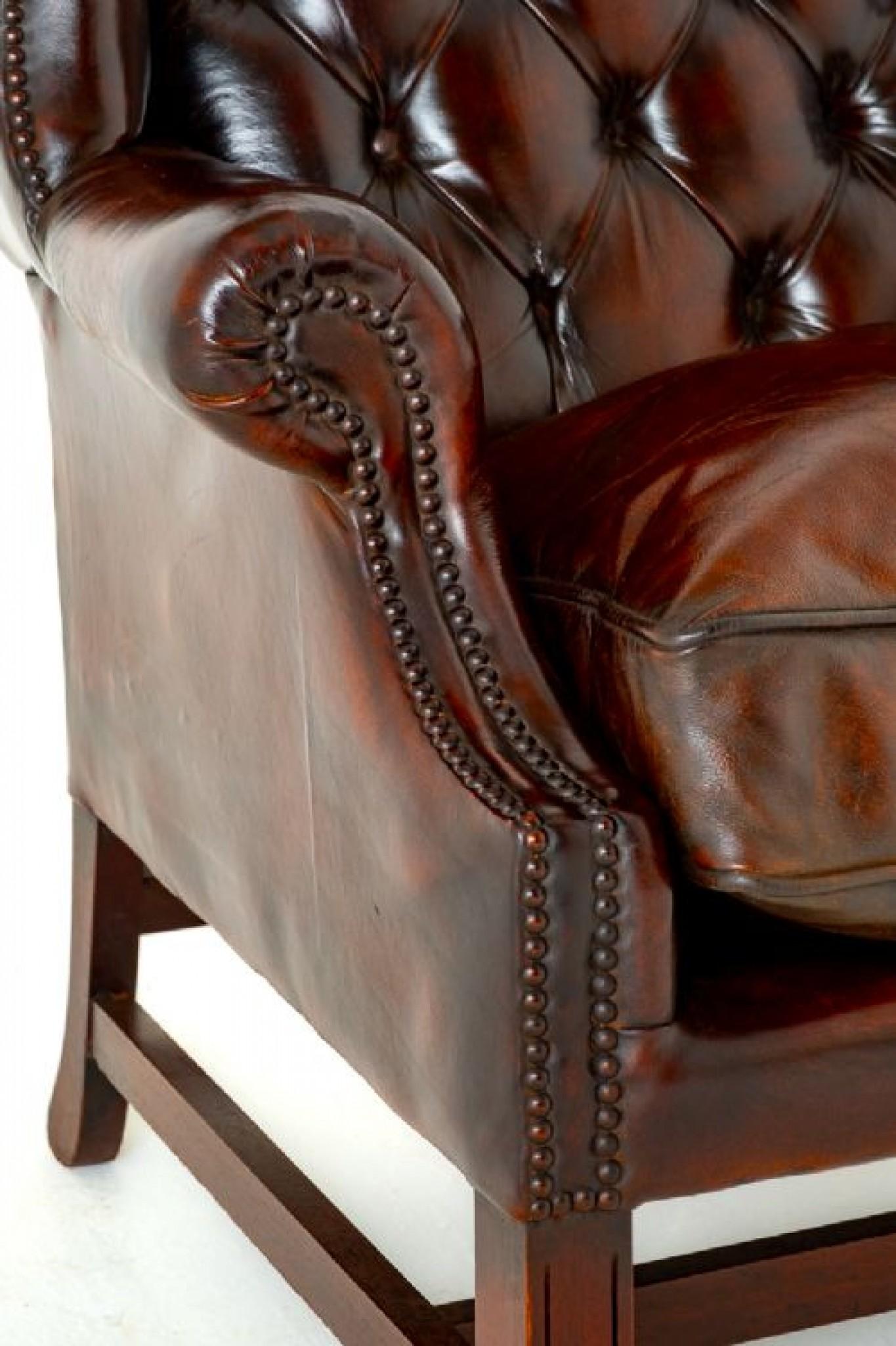 Georgian Leather Wing Chair Chesterfield Revival For Sale 2