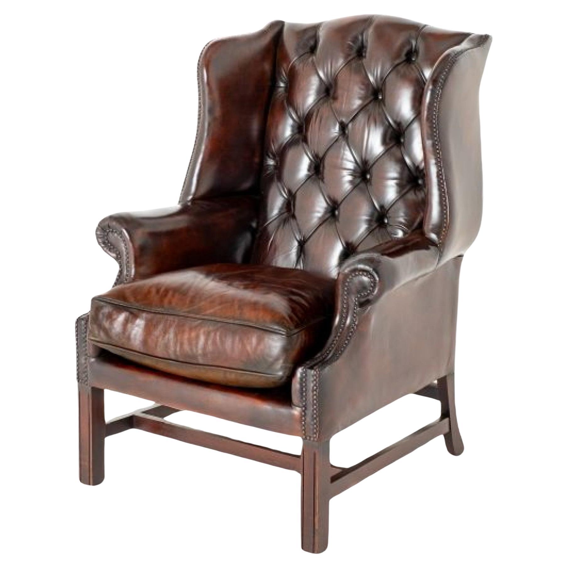 Georgian Leather Wing Chair Chesterfield Revival For Sale