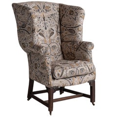 Georgian Linen Wingback Chair, England, circa 1760