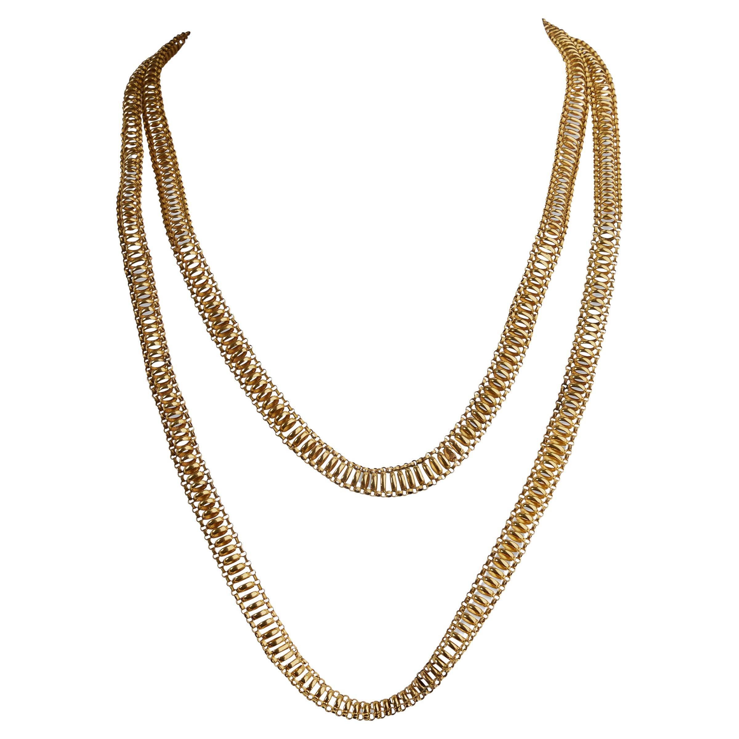 Georgian Long Chain 18K Gold Necklace For Sale