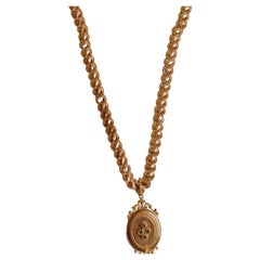 Georgian Long Chain 18K Gold Necklace with French Medallion