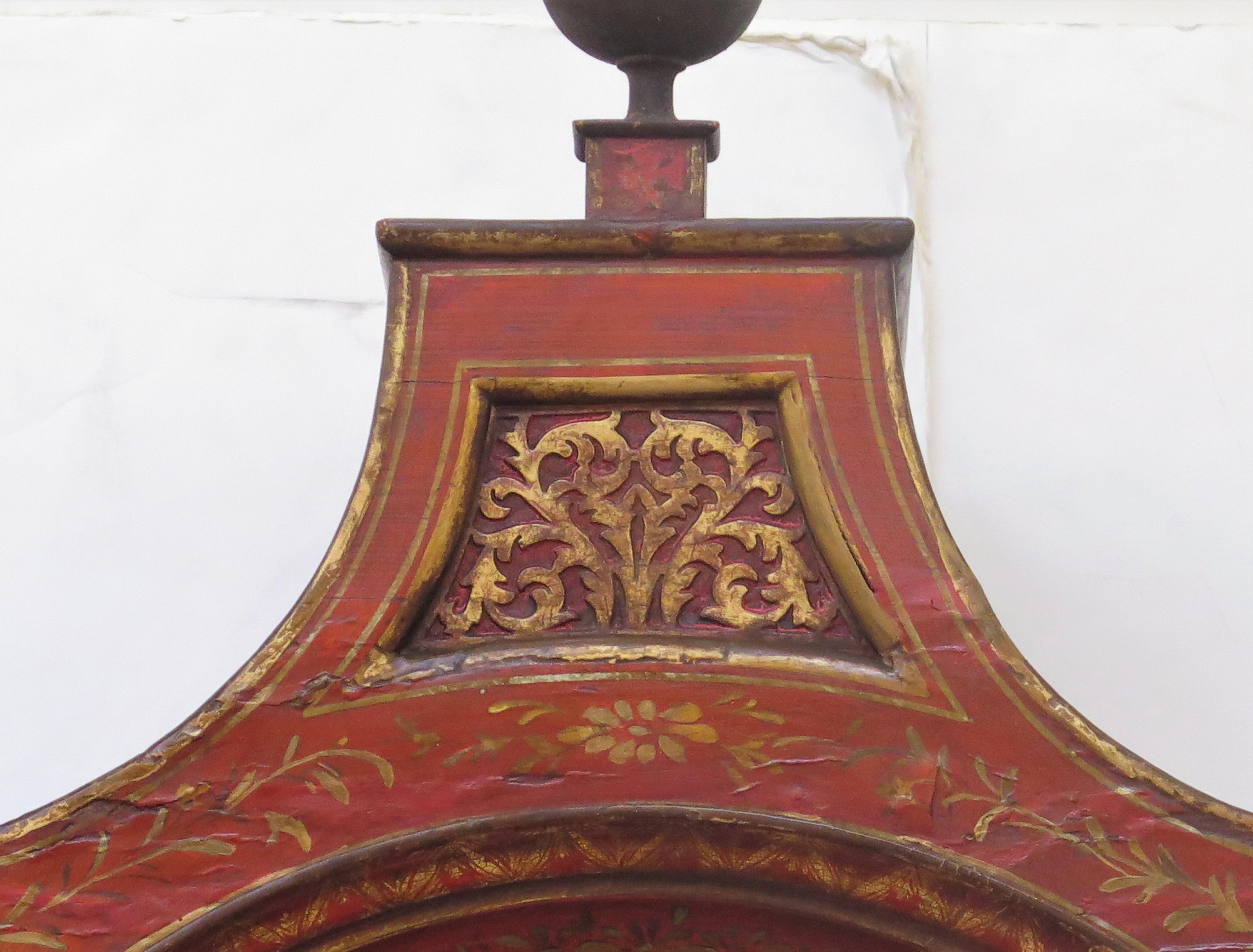 Georgianische Standuhr mit roter Chinoiserie-Dekoration im Angebot 10