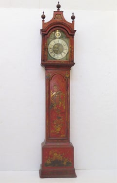Georgian Longcase Clock with Red Chinoiserie Decoration