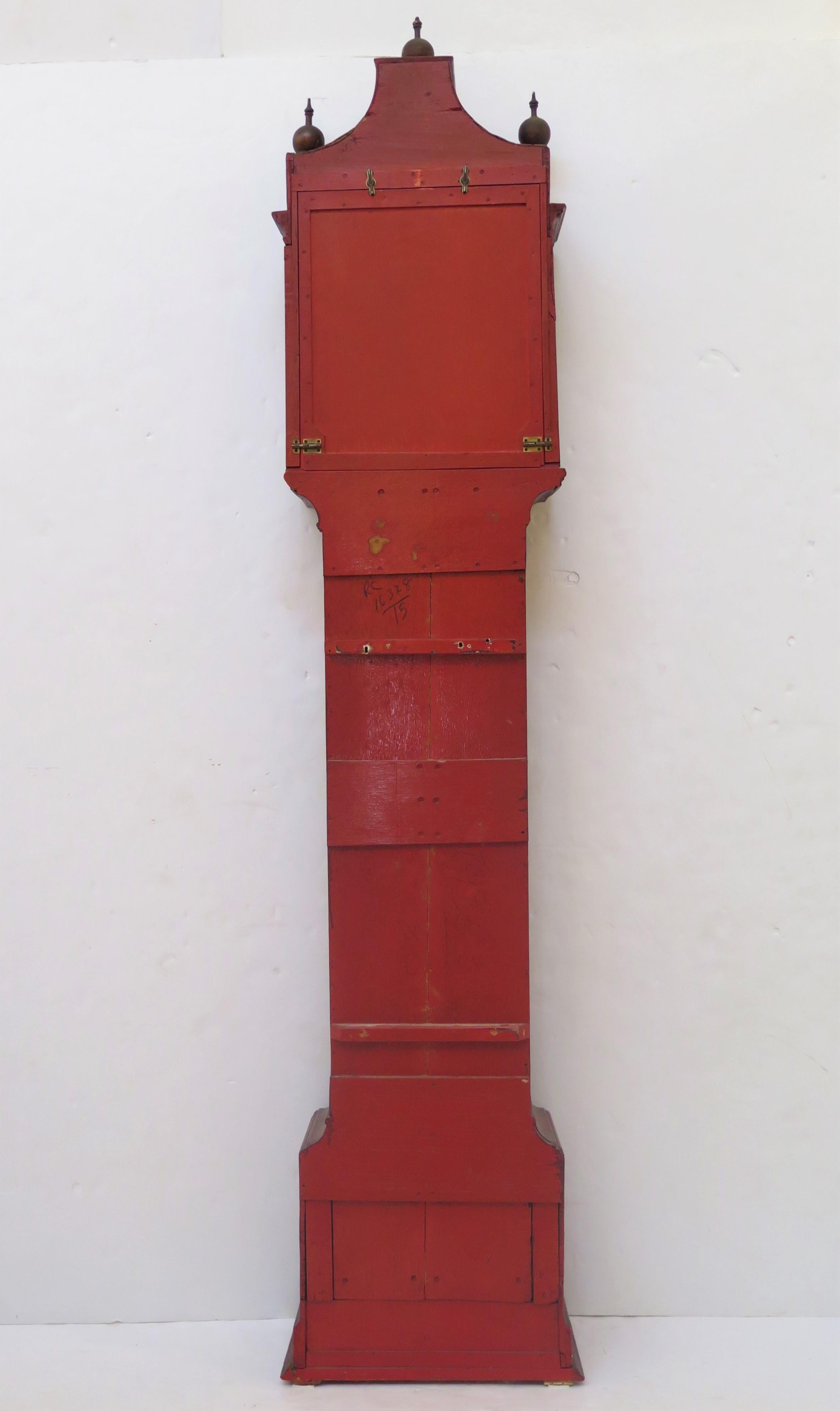 Georgianische Standuhr mit roter Chinoiserie-Dekoration (Englisch) im Angebot