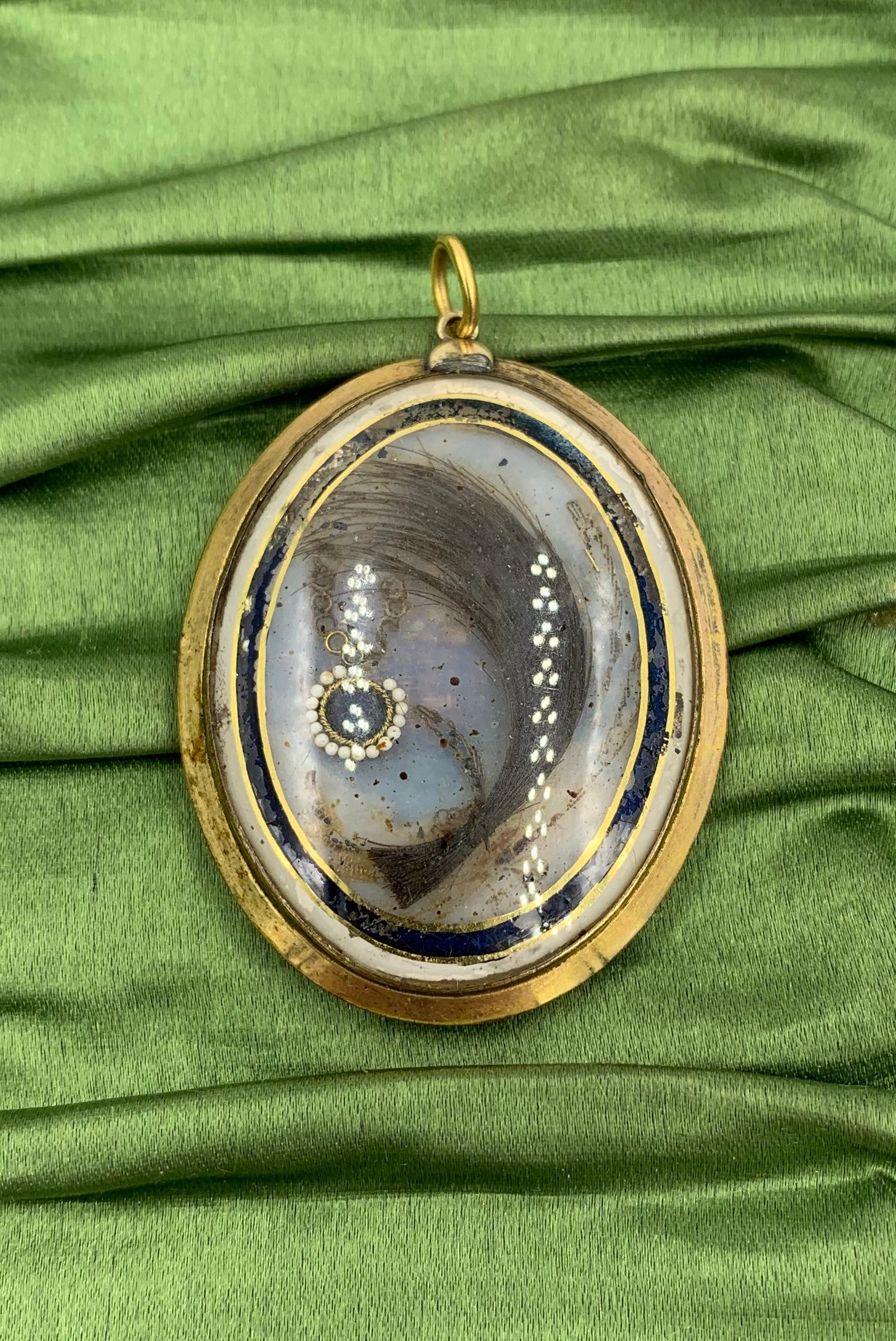 Georgian Love Token Locket Pendant Dove Miniature Pearl Mourning Necklace Rare 6