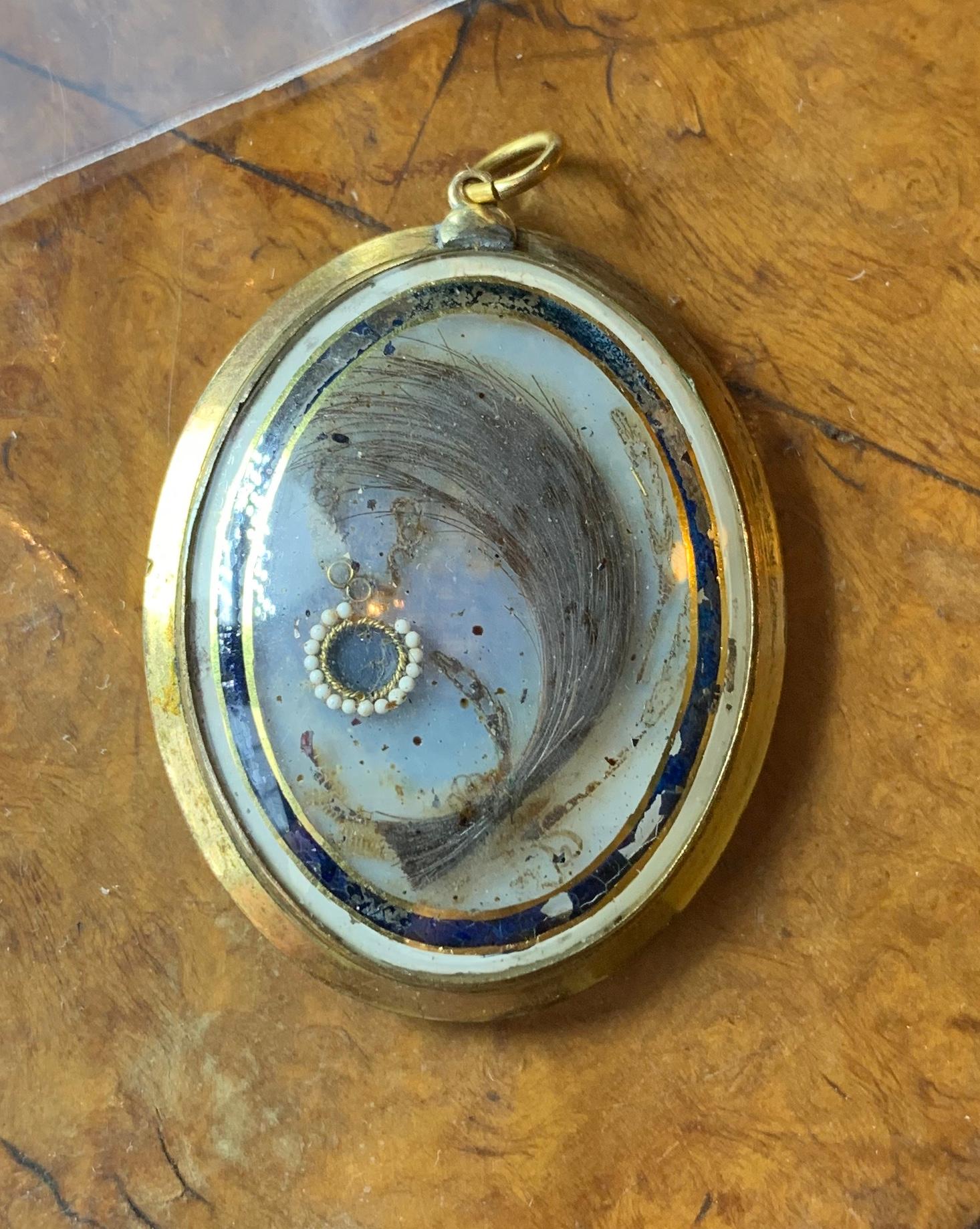 Georgian Love Token Locket Pendant Dove Miniature Pearl Mourning Necklace Rare 7