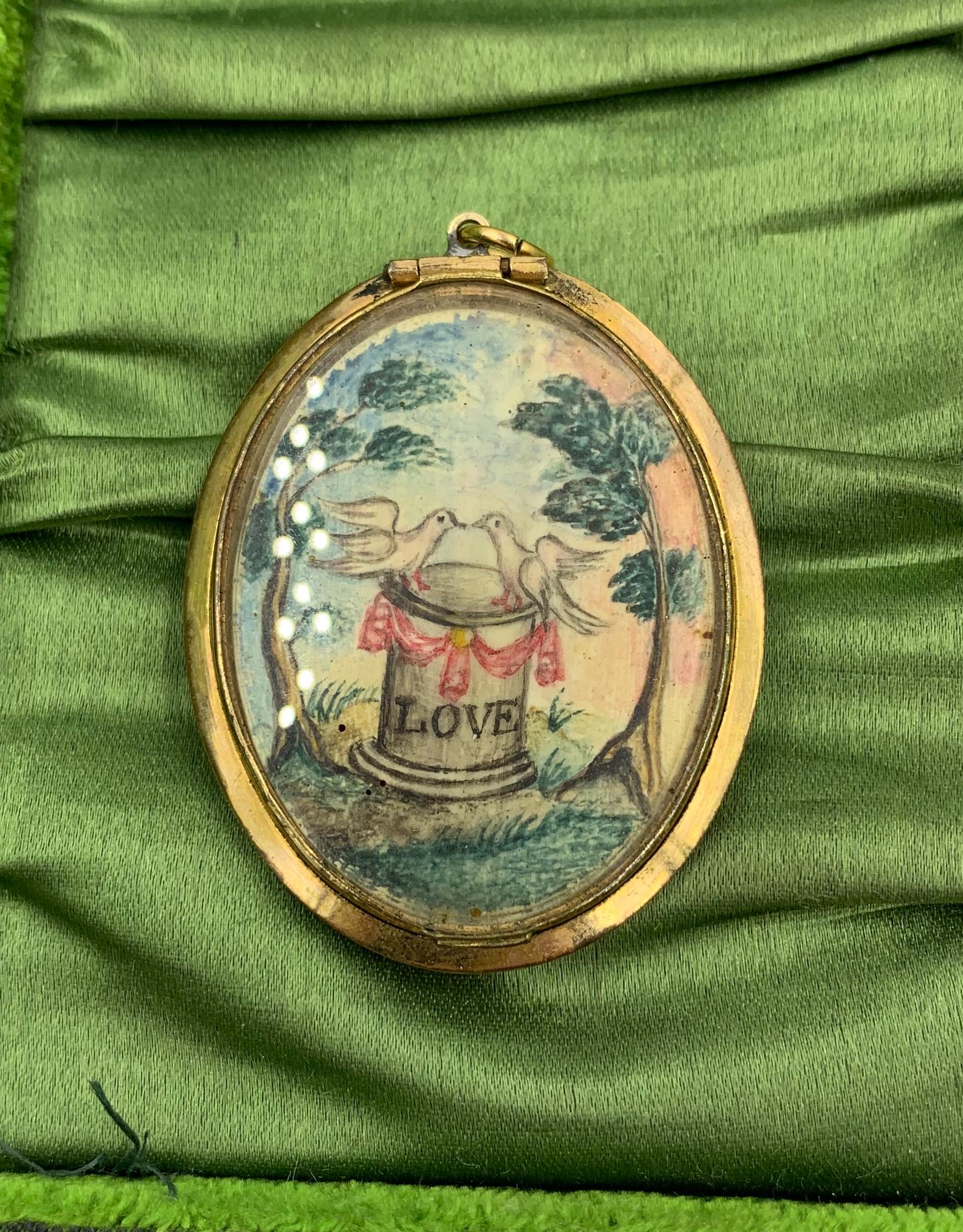 Georgian Love Token Locket Pendant Dove Miniature Pearl Mourning Necklace Rare 1