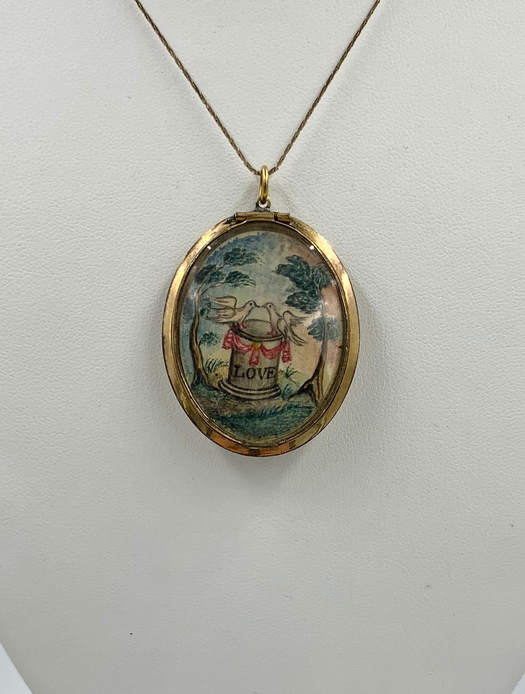Georgian Love Token Locket Pendant Dove Miniature Pearl Mourning Necklace Rare 2