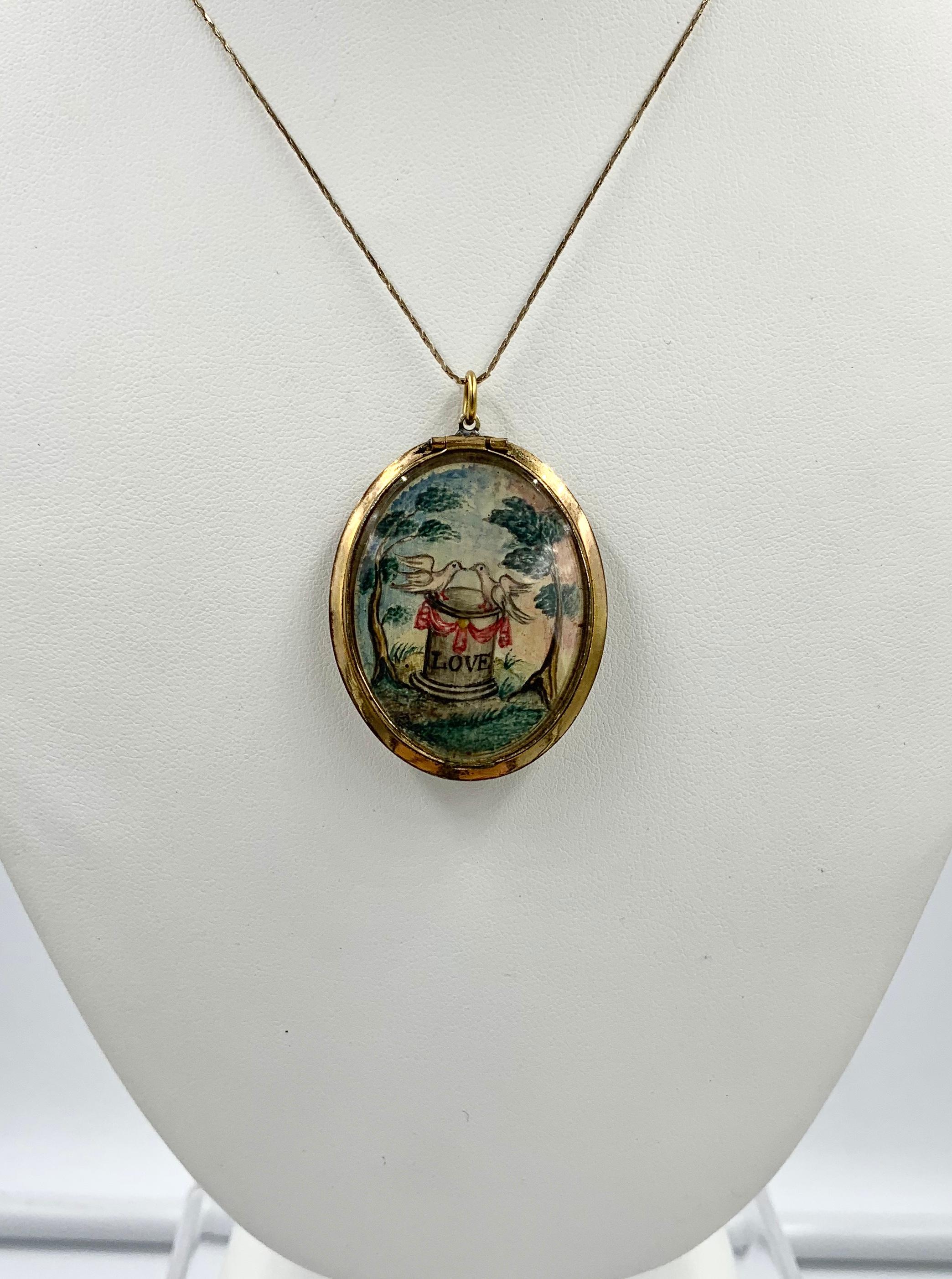 Georgian Love Token Locket Pendant Dove Miniature Pearl Mourning Necklace Rare 4