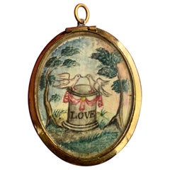 Antique Georgian Love Token Locket Pendant Dove Miniature Pearl Mourning Necklace Rare