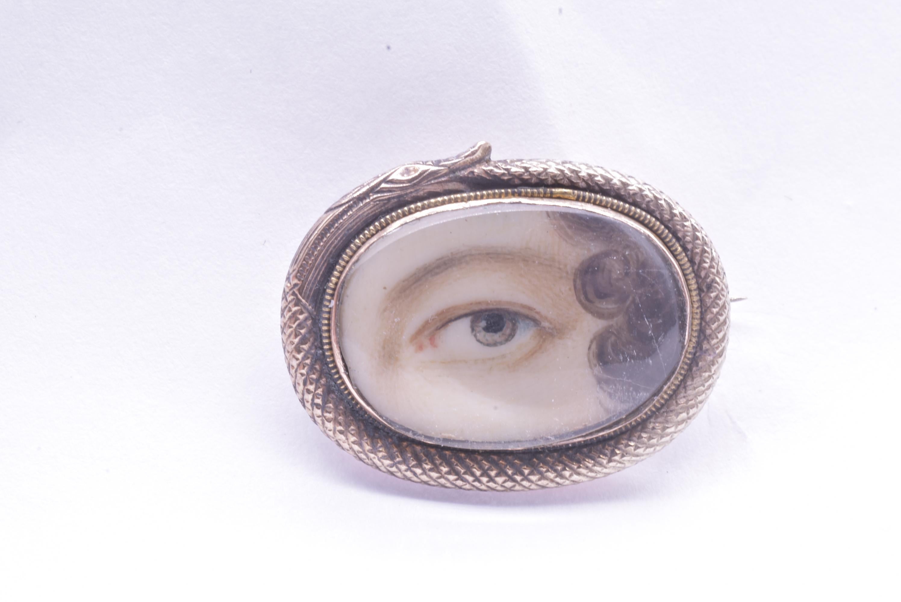 Georgian lover's eye miniatures were an unusual and short term phenomenon in the later part of the 1700's continuing into the early 1800's. During this period hand-painted portraits of eyes were set to jewelry. These miniature eye portraits were