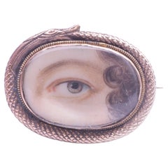 Antique Georgian Lover's Eye Miniature Brooch with gold bezel in the form of a Serpent