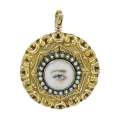 Georgian 'Lover's Eye' Miniature Painting Pendant / Pin