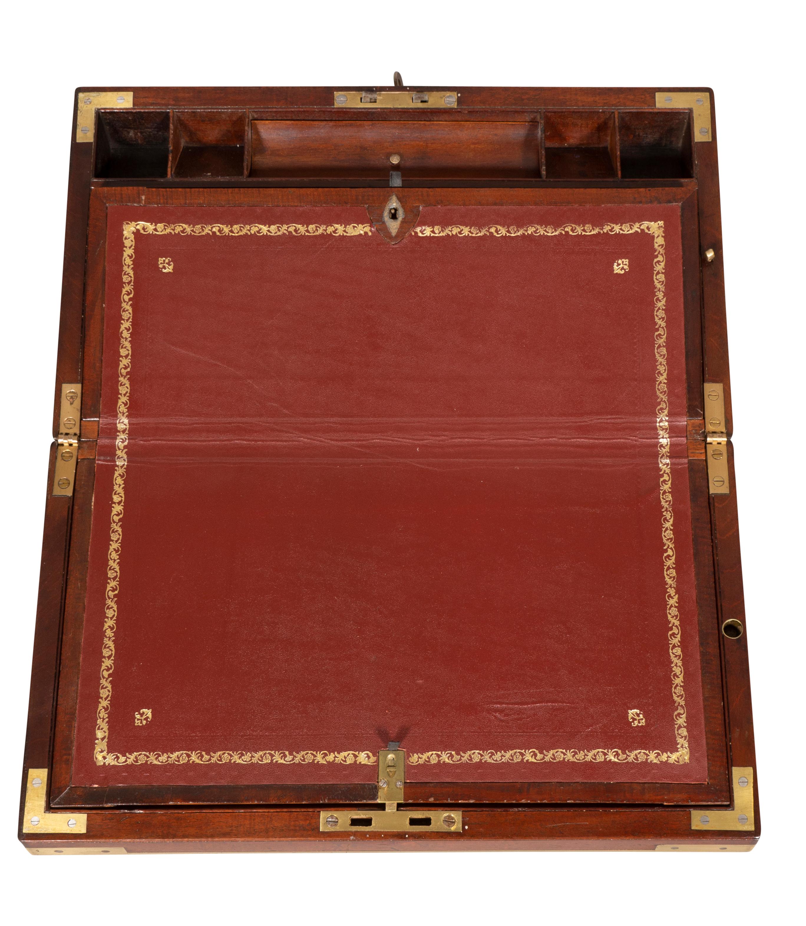 Georgian Mahogany and Brass Bound Campaign Lap Desk on Base 10