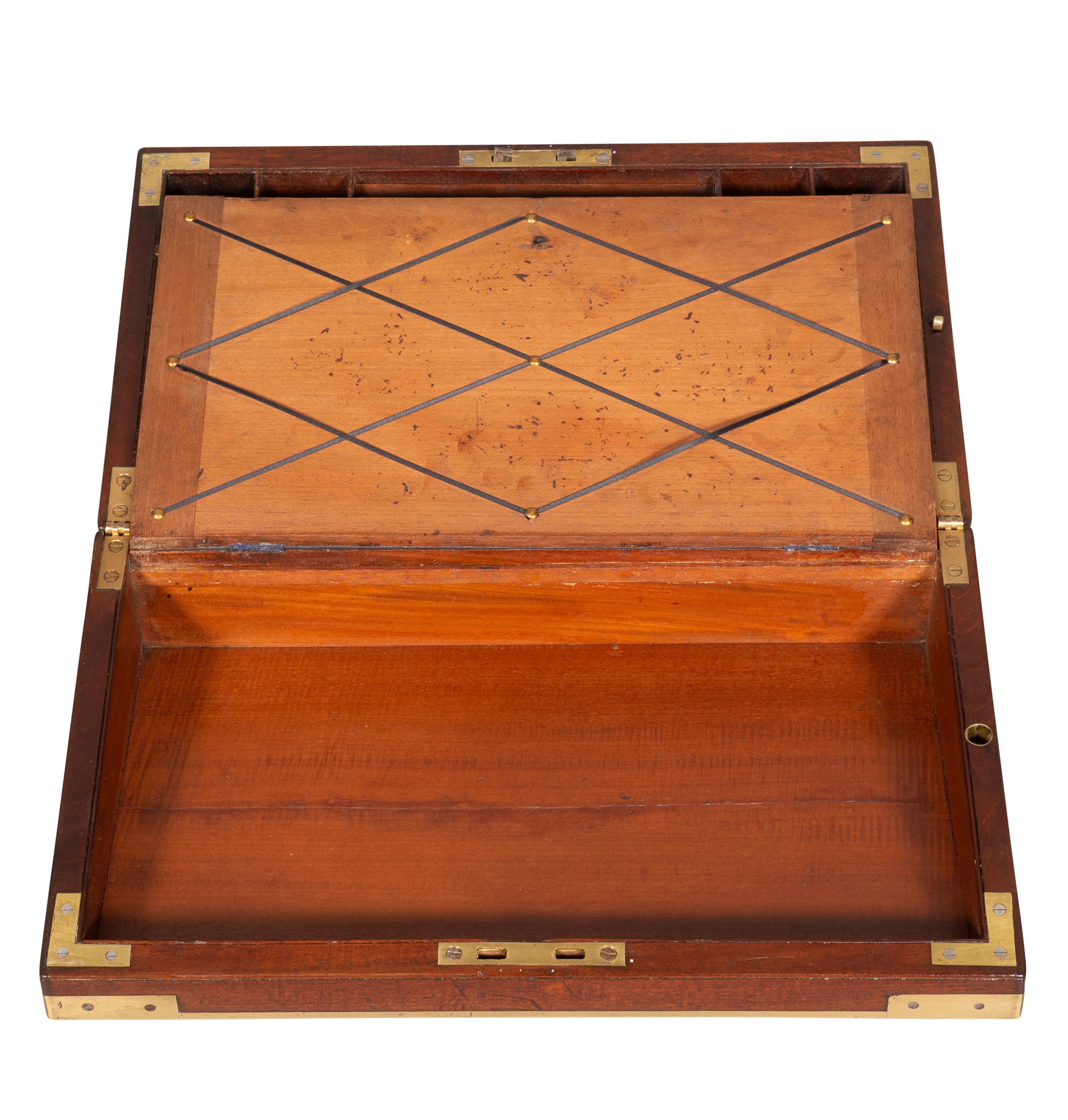Georgian Mahogany and Brass Bound Campaign Lap Desk on Base 12