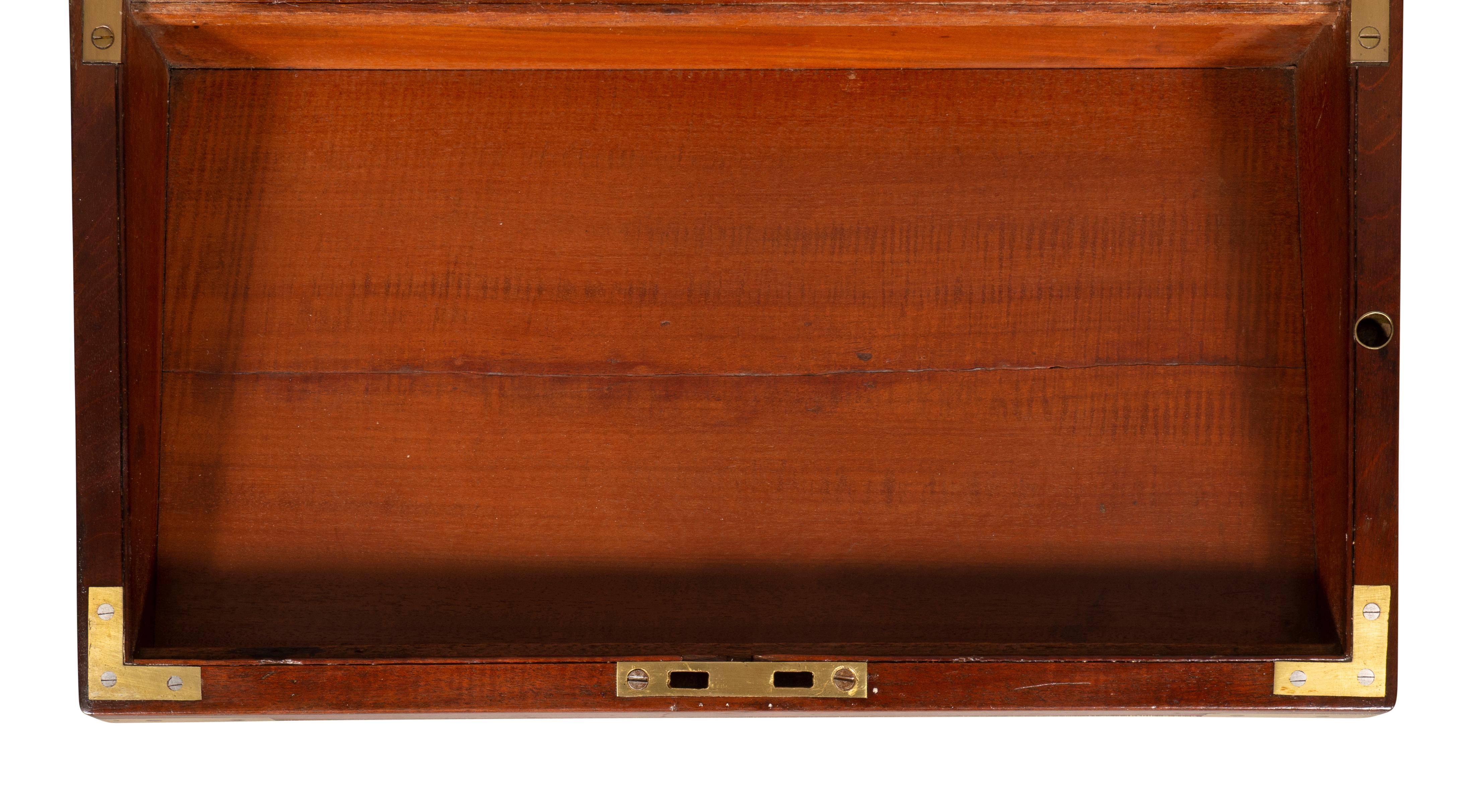 Georgian Mahogany and Brass Bound Campaign Lap Desk on Base 13