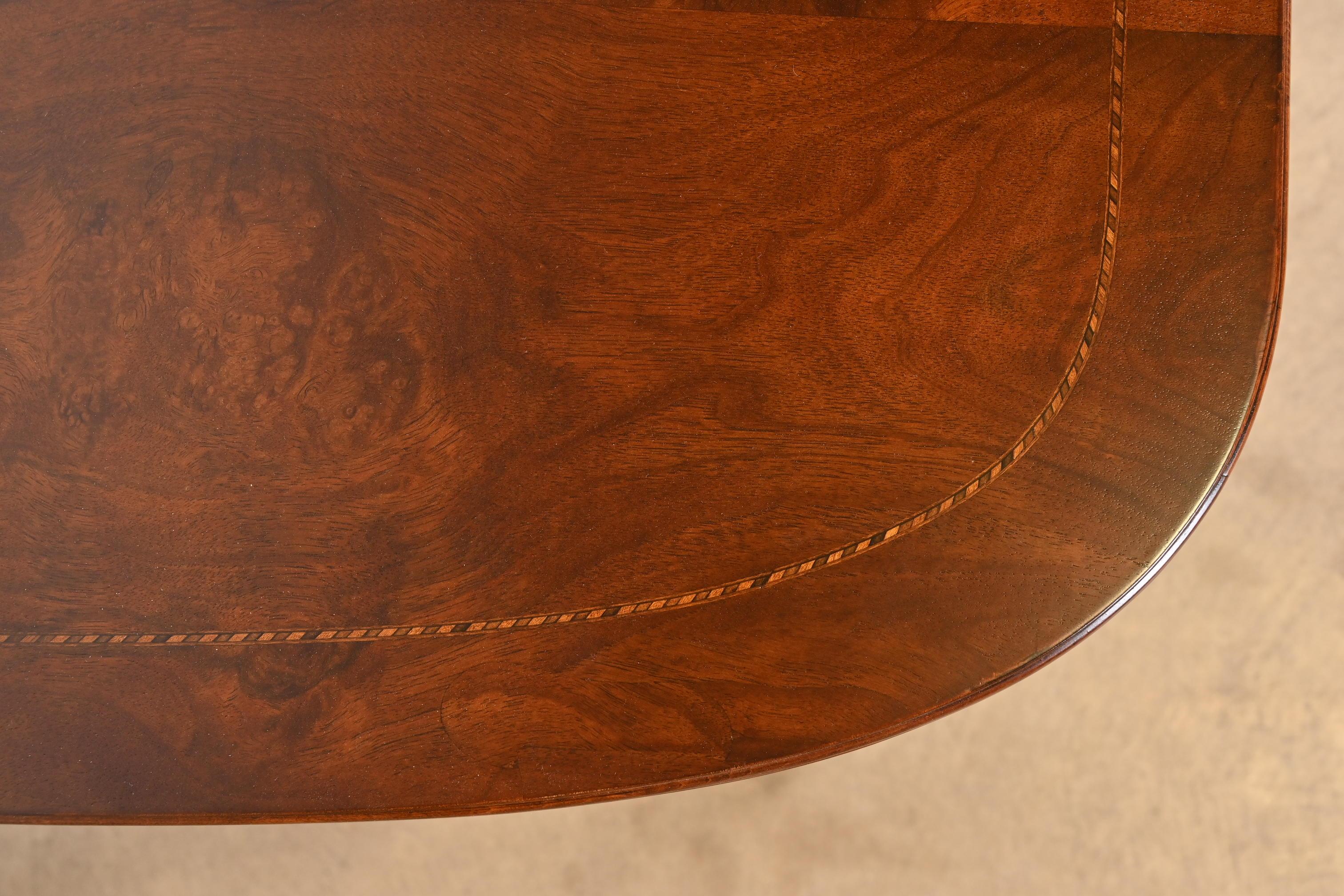 Georgian Mahogany and Burlwood Double Pedestal Dining Table by Irwin, Refinished For Sale 8