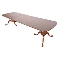 Georgian Mahogany and Burlwood Double Pedestal Dining Table by Irwin, Refinished
