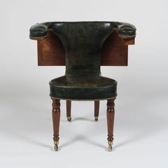 Georgian Mahogany and Green Leather Library Reading Chair