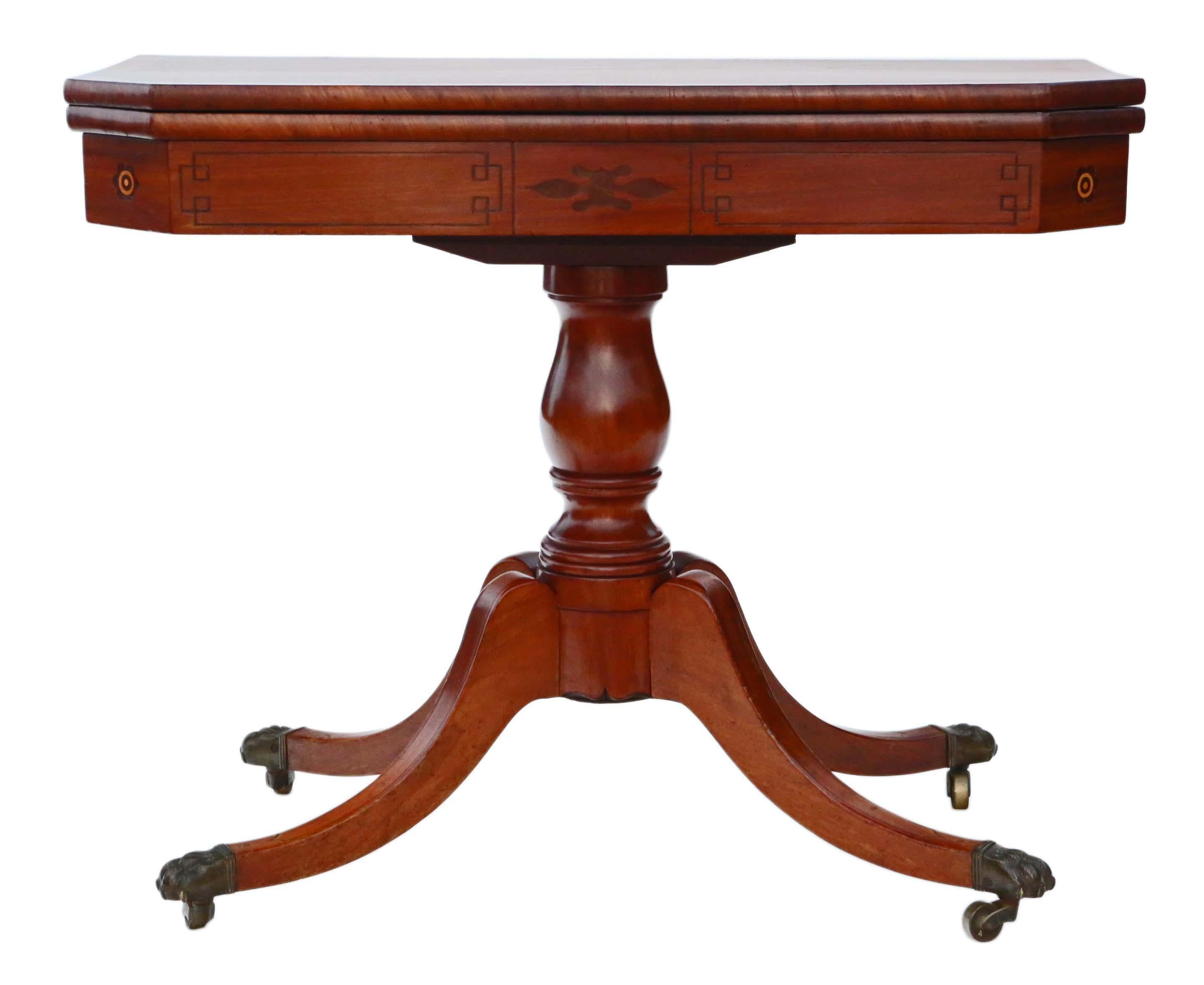 Georgian Mahogany and Rosewood Antique Folding Card Tea Console Table In Good Condition For Sale In Wisbech, Cambridgeshire