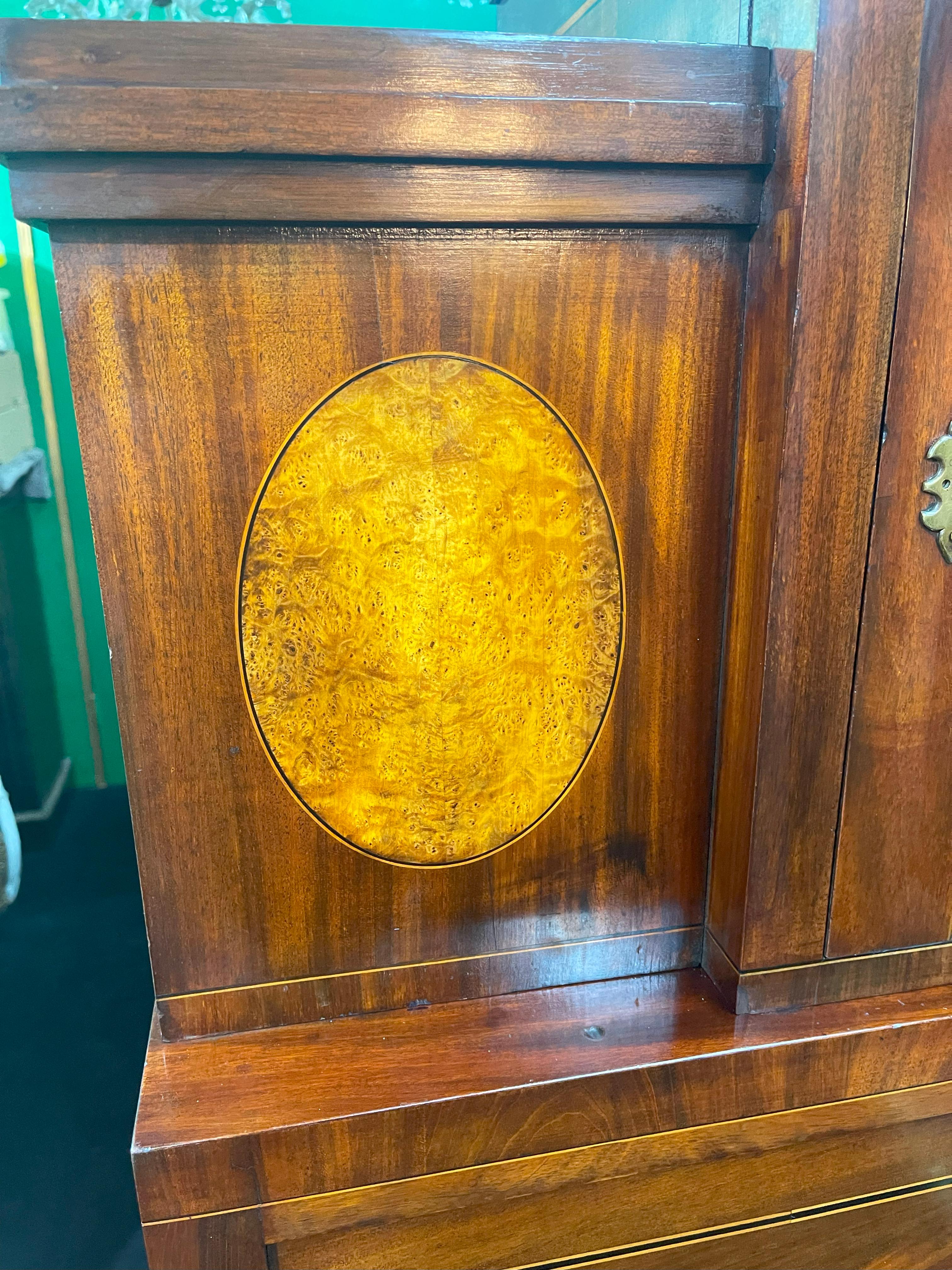 Georgian Mahogany and Satinwood Inlaid Secretaire Chest, England circa 1800 For Sale 4