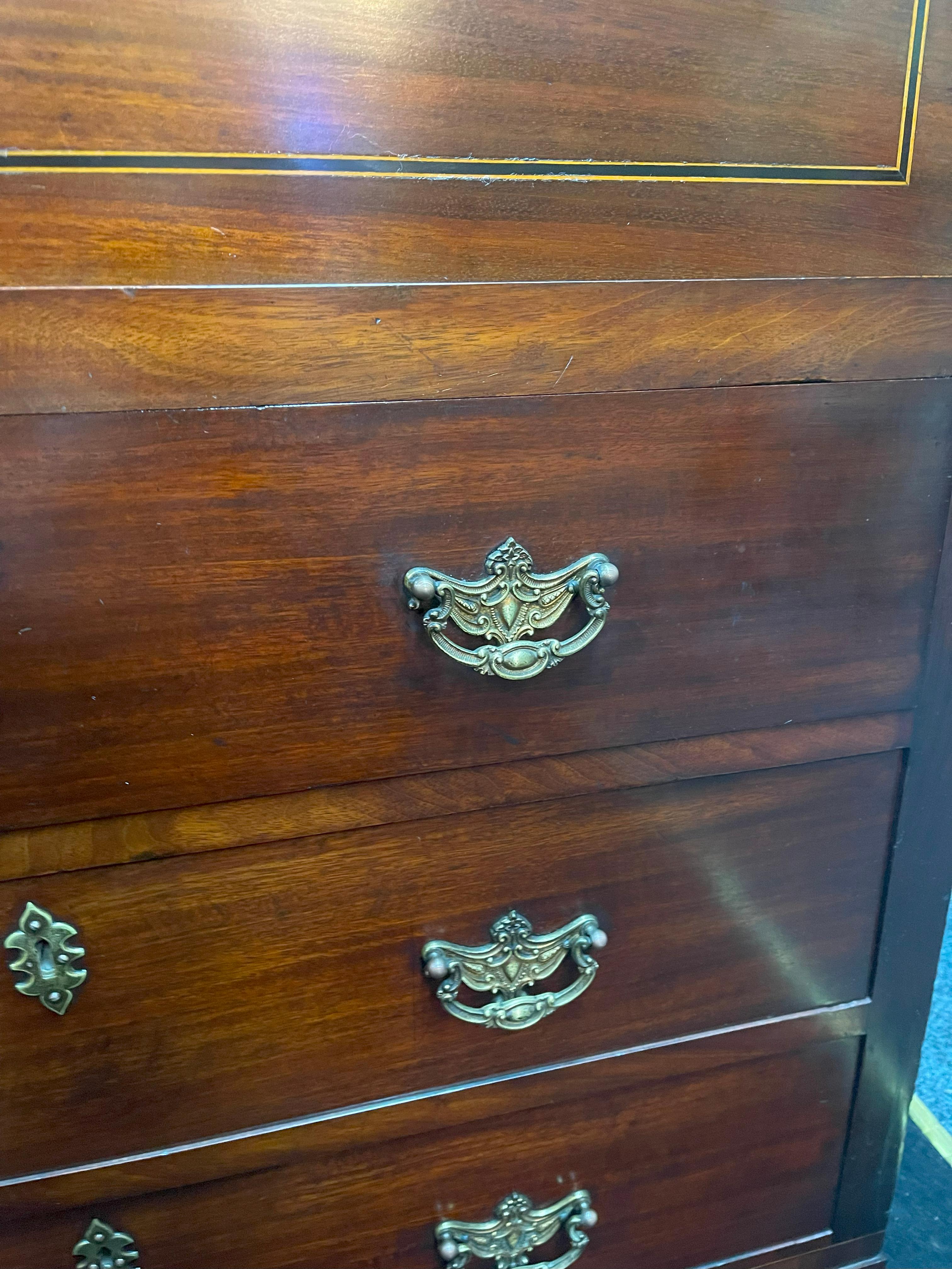 Georgian Mahogany and Satinwood Inlaid Secretaire Chest, England circa 1800 For Sale 7