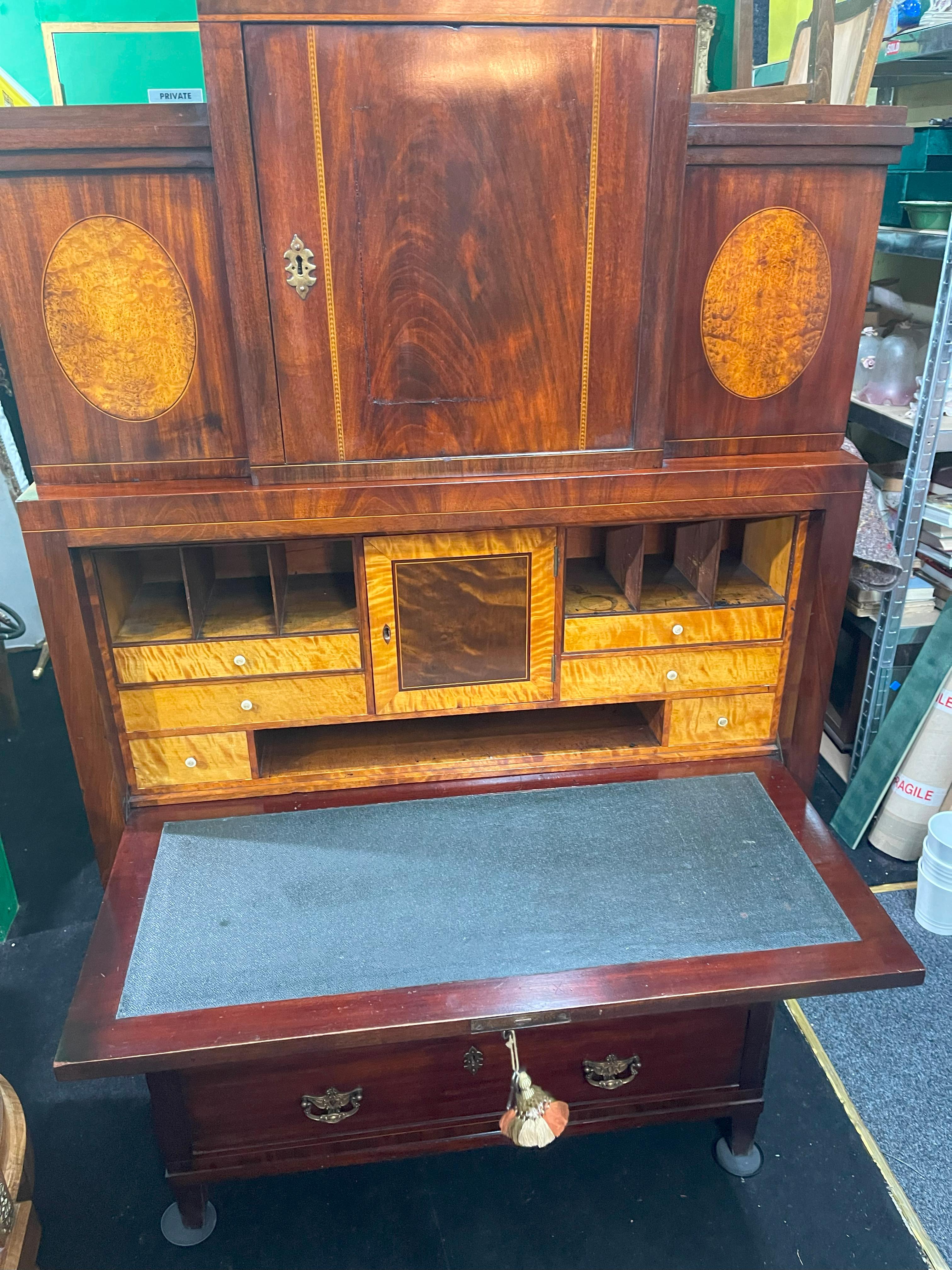 Georgian Mahogany and Satinwood Inlaid Secretaire Chest, England circa 1800 For Sale 8