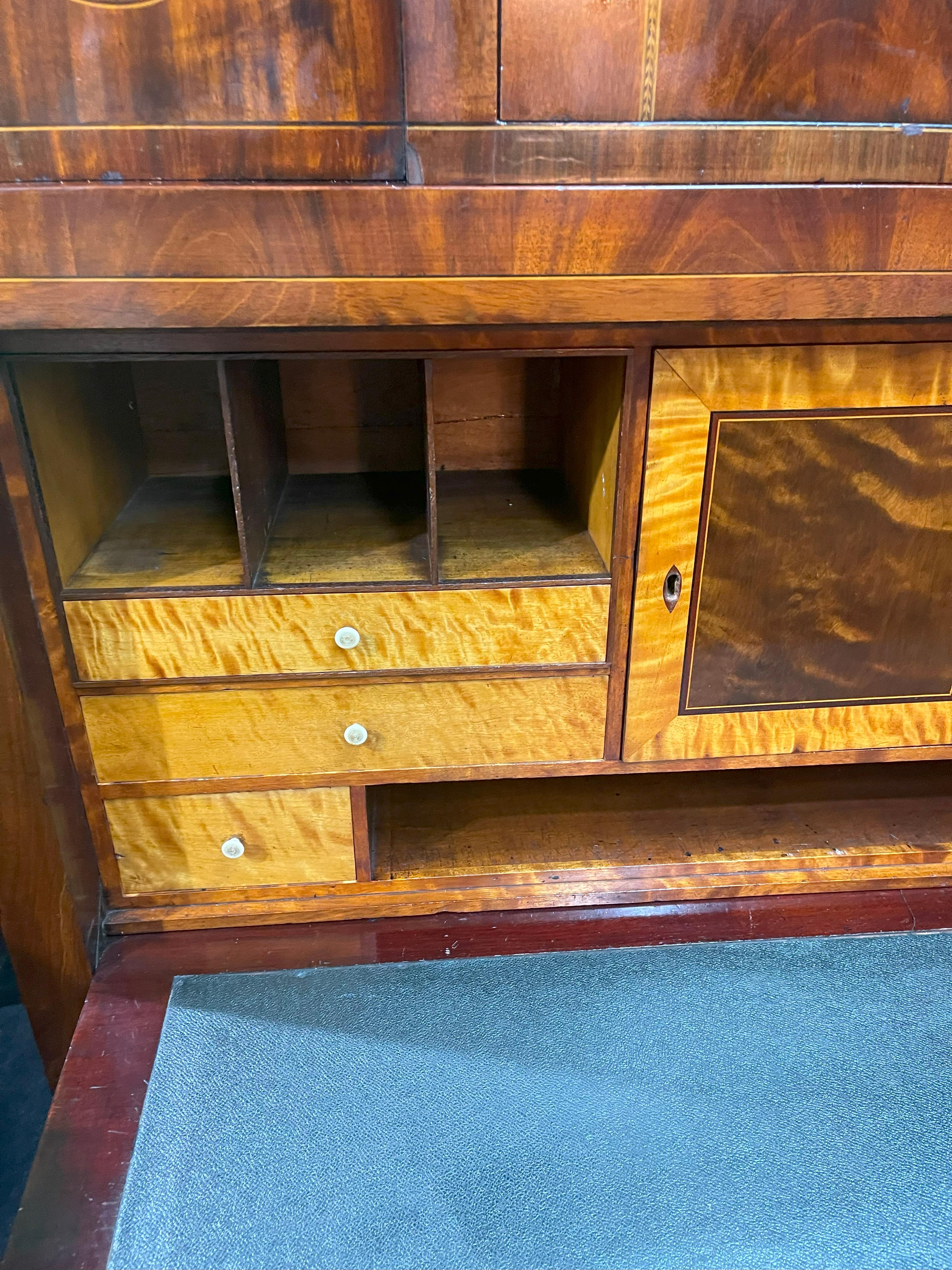 Georgian Mahogany and Satinwood Inlaid Secretaire Chest, England circa 1800 For Sale 9