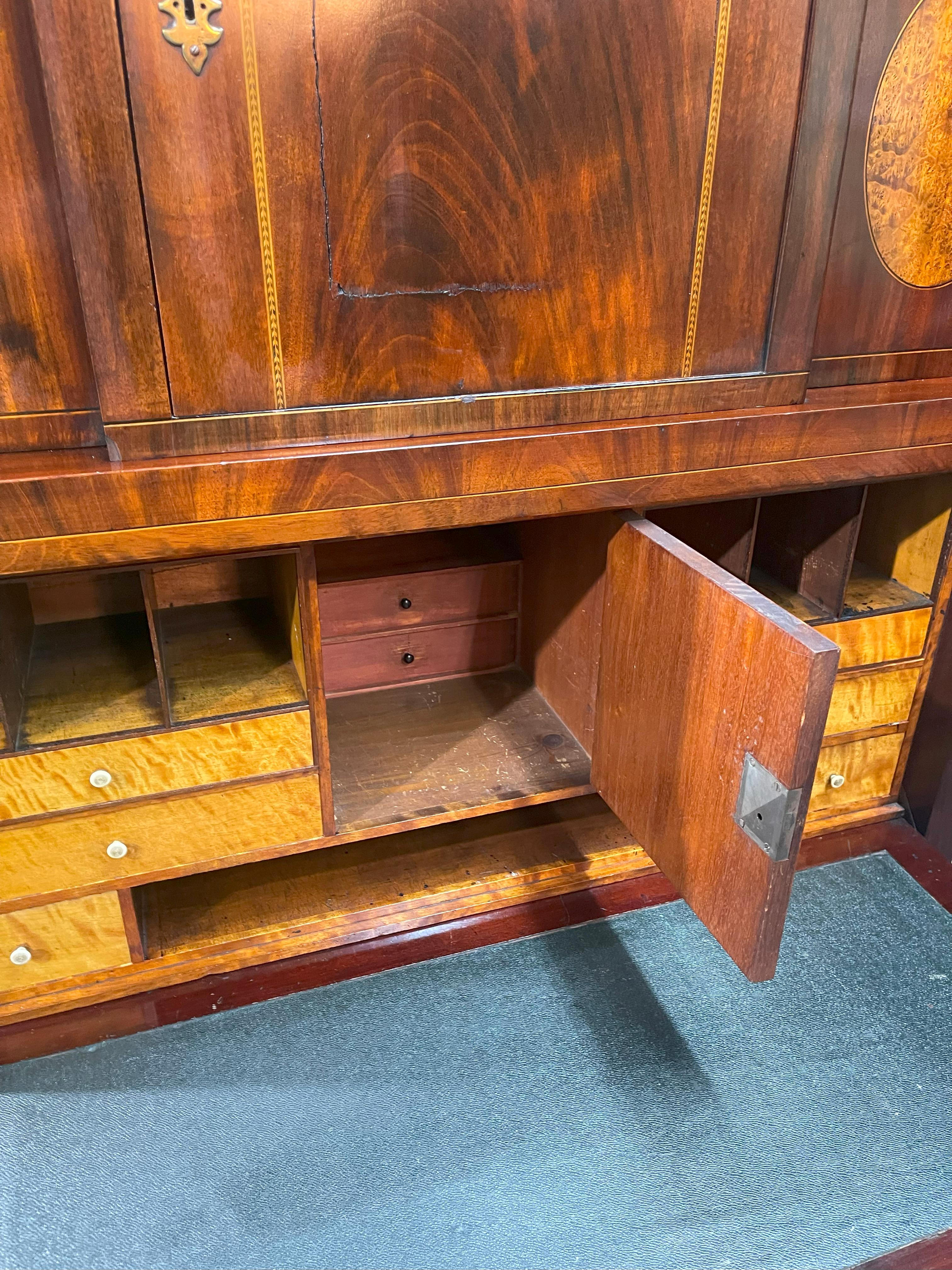 Georgian Mahogany and Satinwood Inlaid Secretaire Chest, England circa 1800 For Sale 11