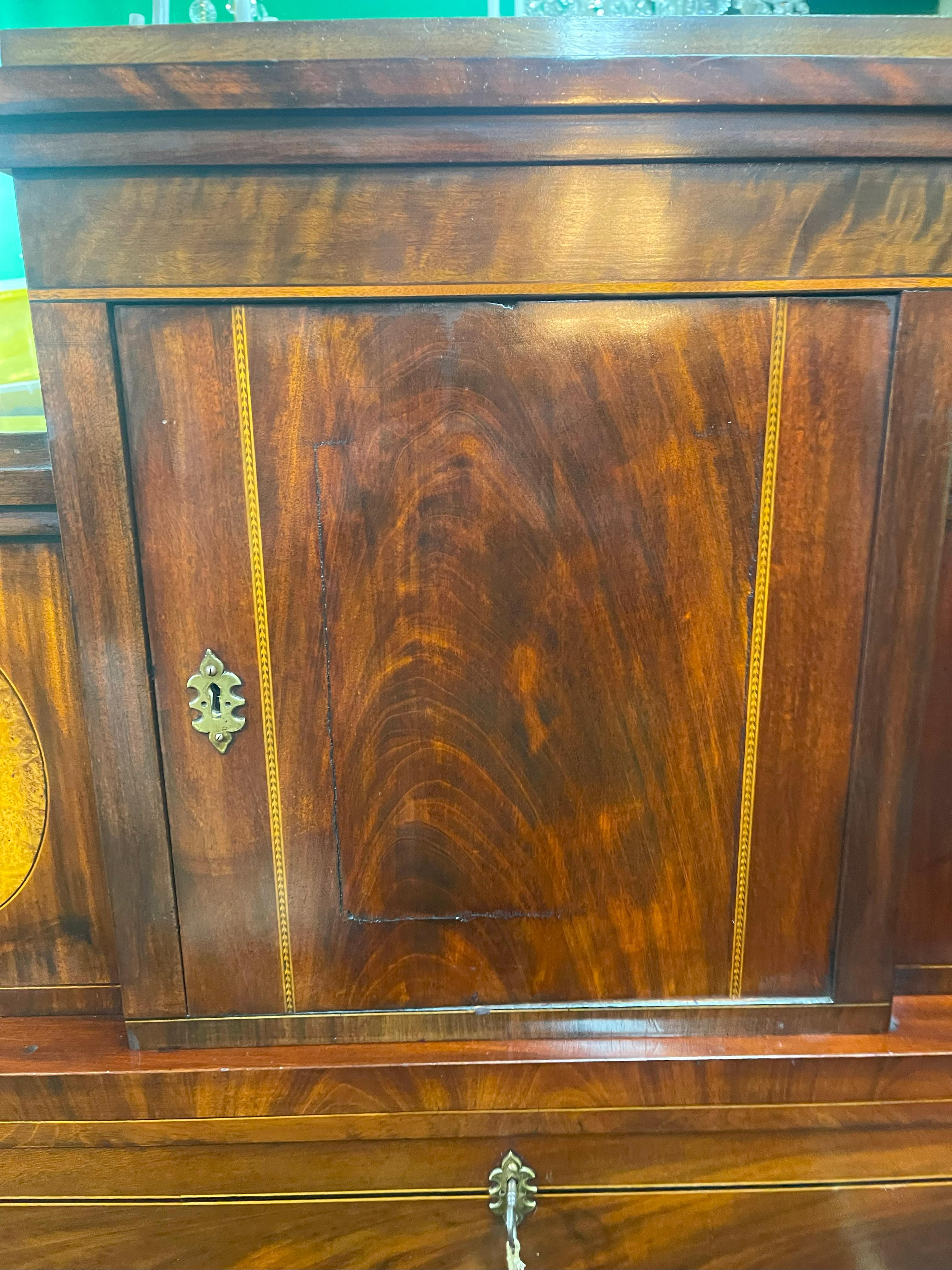 Georgian Mahogany and Satinwood Inlaid Secretaire Chest, England circa 1800 For Sale 2