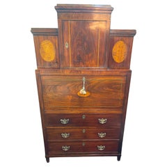 Antique Georgian Mahogany and Satinwood Inlaid Secretaire Chest, England circa 1800
