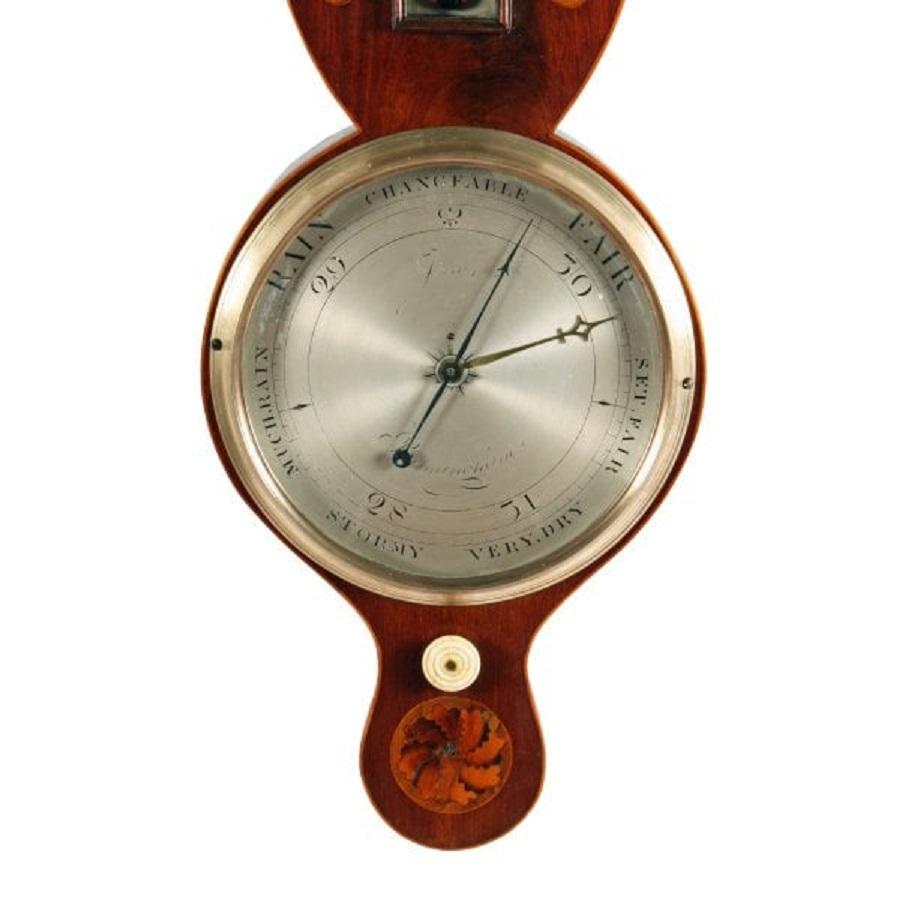 European Georgian Mahogany Barometer & Thermometer, 19th Century For Sale