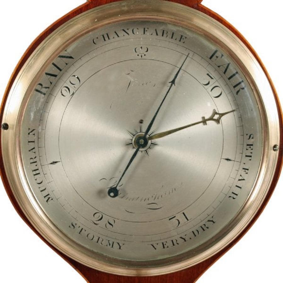 European Georgian Mahogany Barometer & Thermometer, 19th Century For Sale