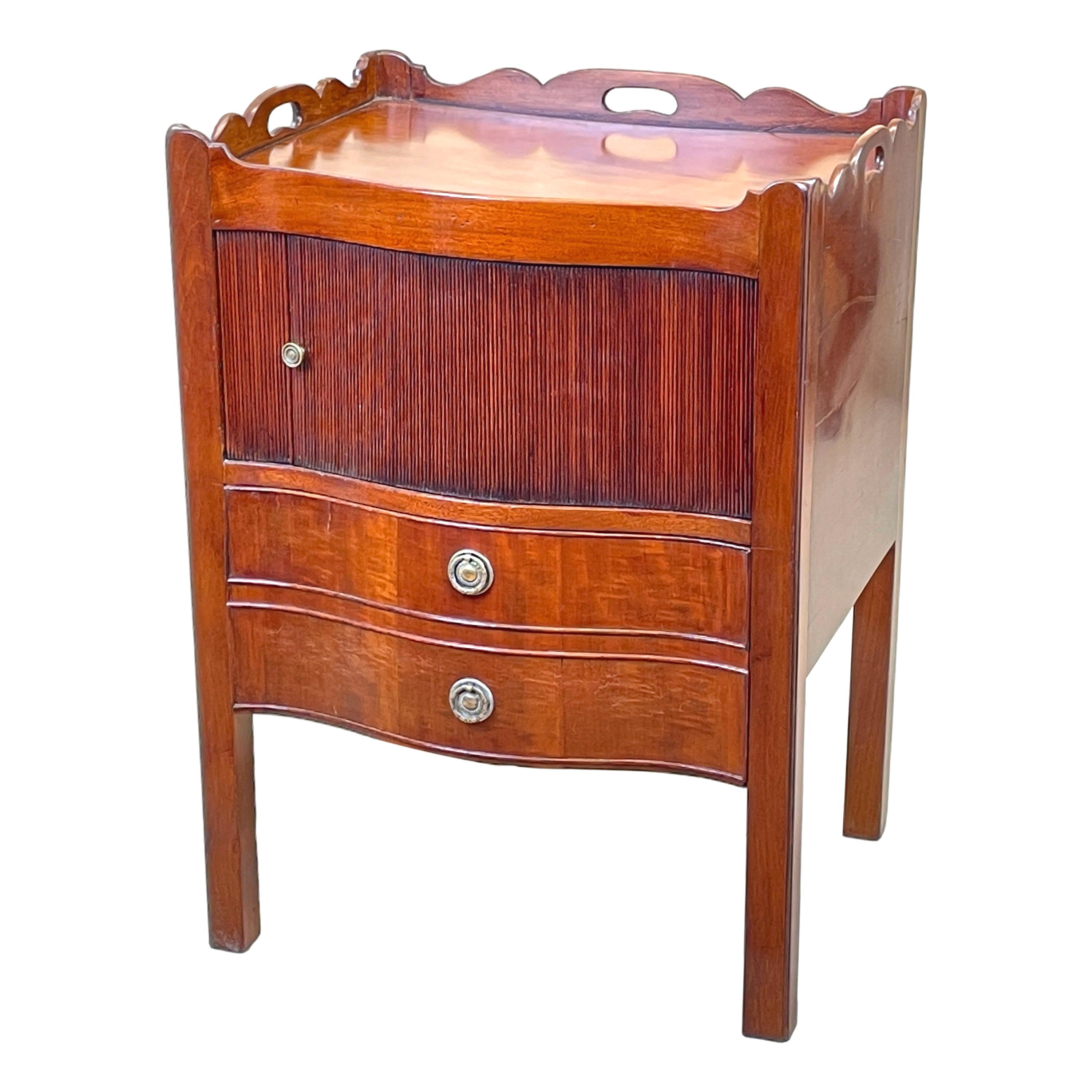 Antique Tray Top Mahogany Marquetry Bedside Table Cupboard For Sale at 1stDibs