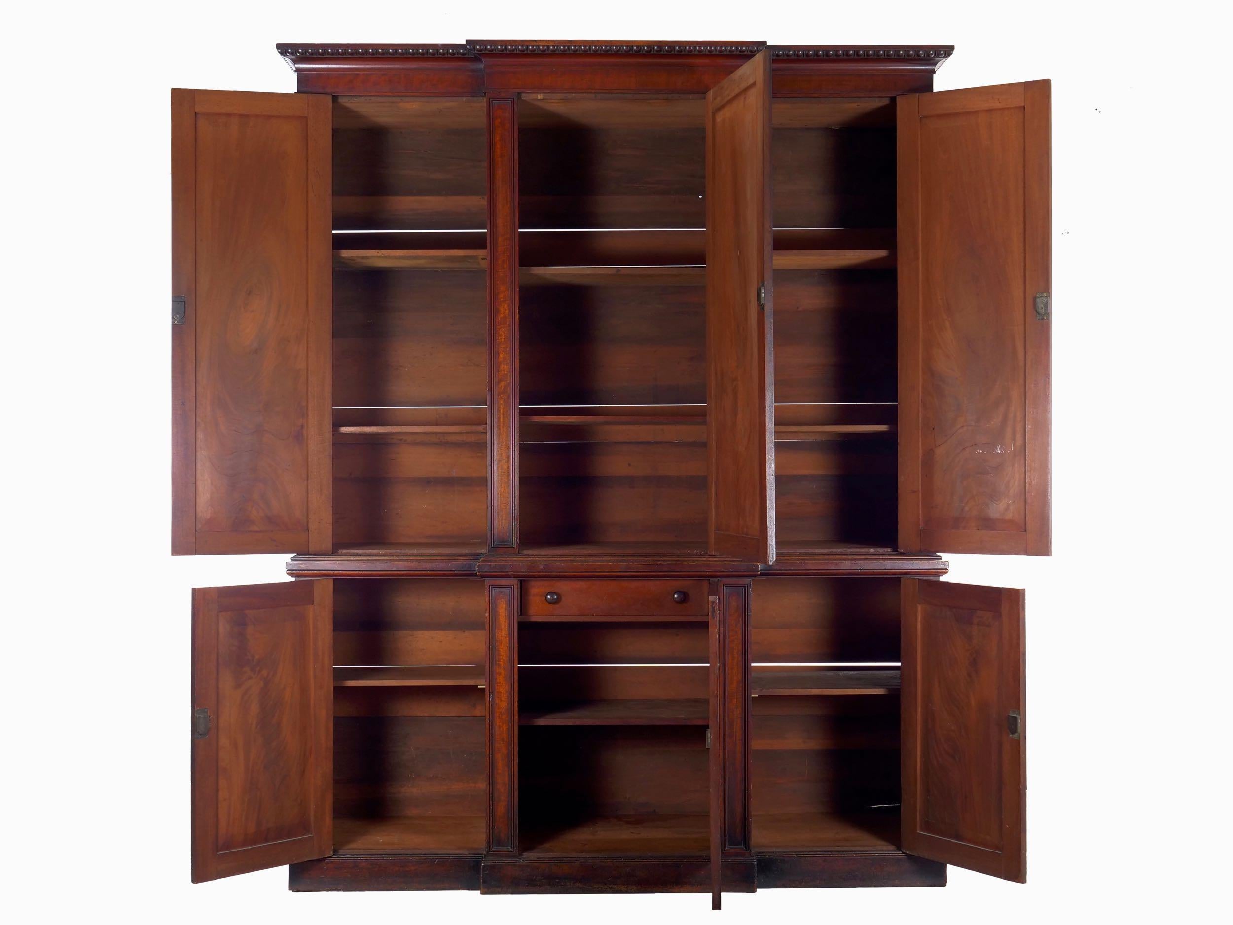 Georgian Mahogany Blind-Door Breakfront Library Bookcase Cabinet, England 4