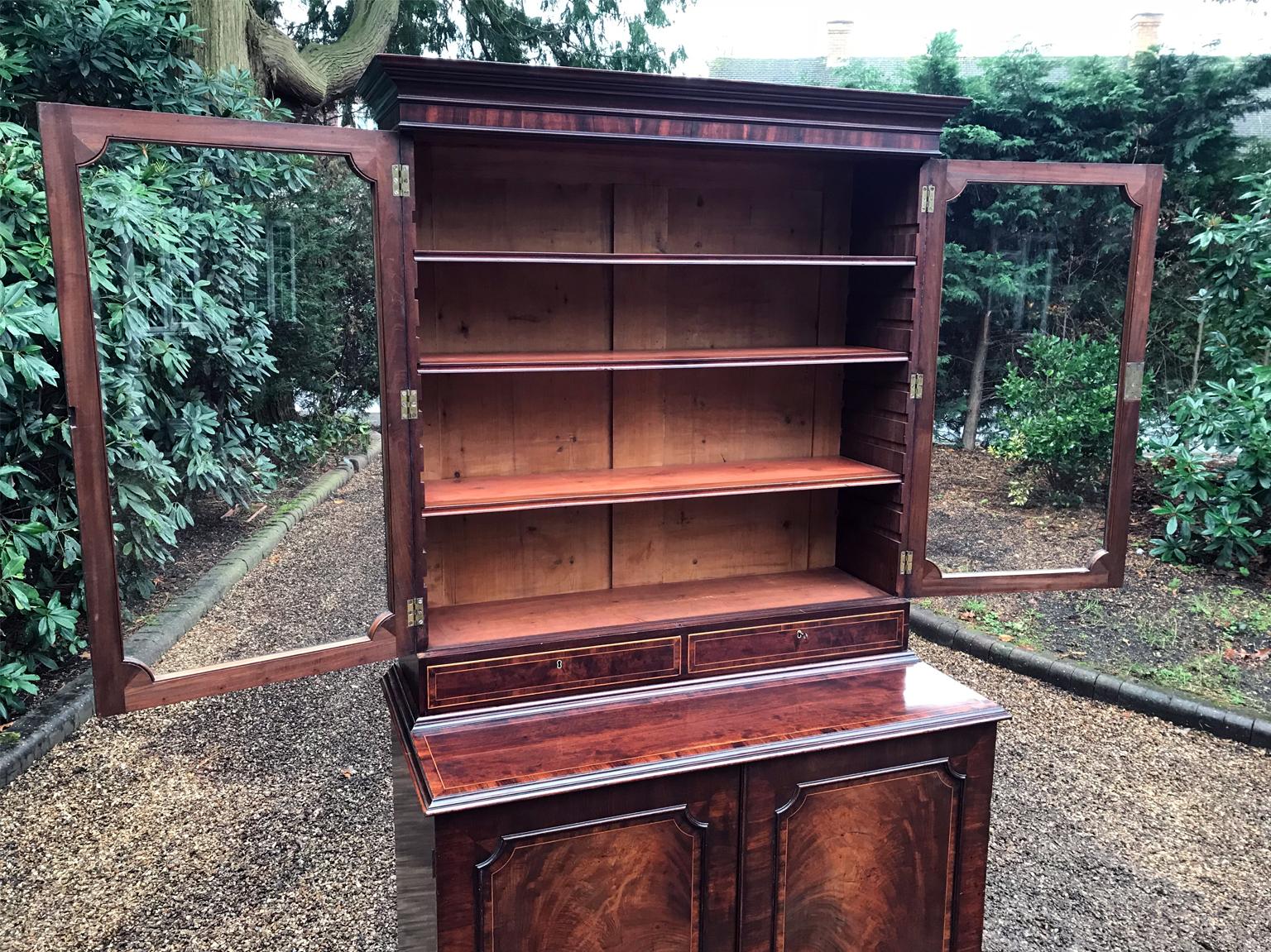 Hand-Crafted Georgian Mahogany Bookcase and Cupboard