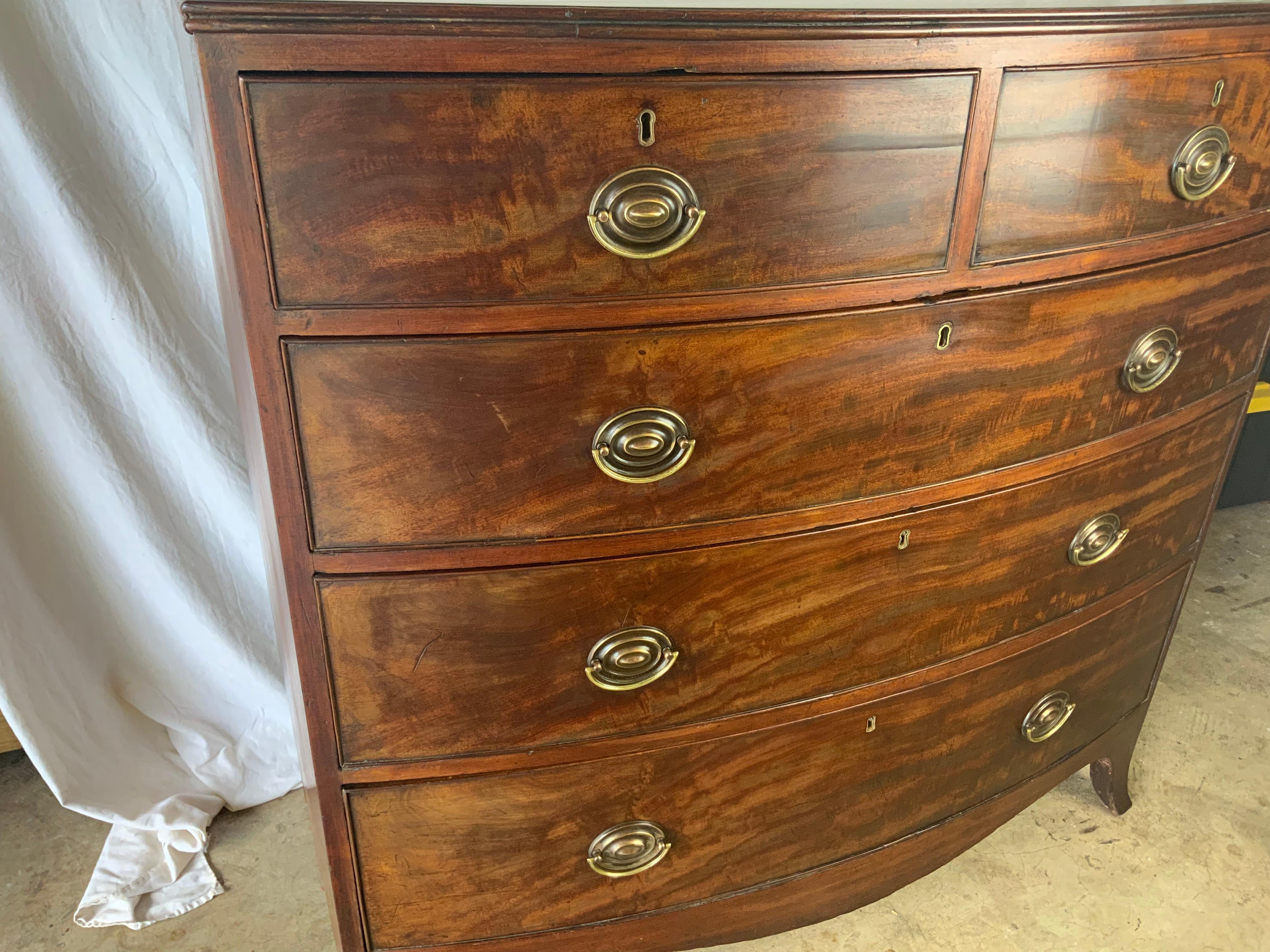 Georgian Mahogany Bow Front Bureau 4