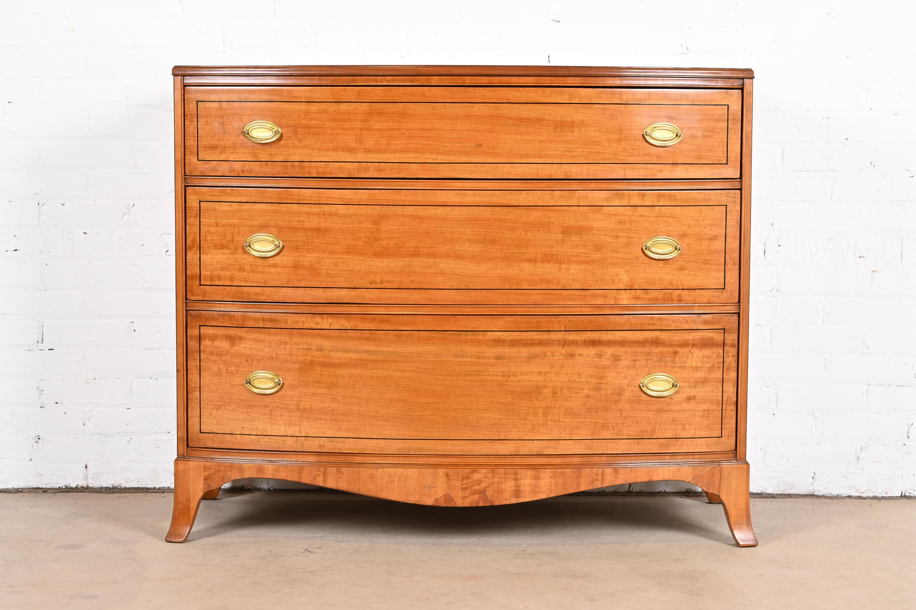 American Georgian Mahogany Bow Front Chest of Drawers in the Manner of Baker Furniture