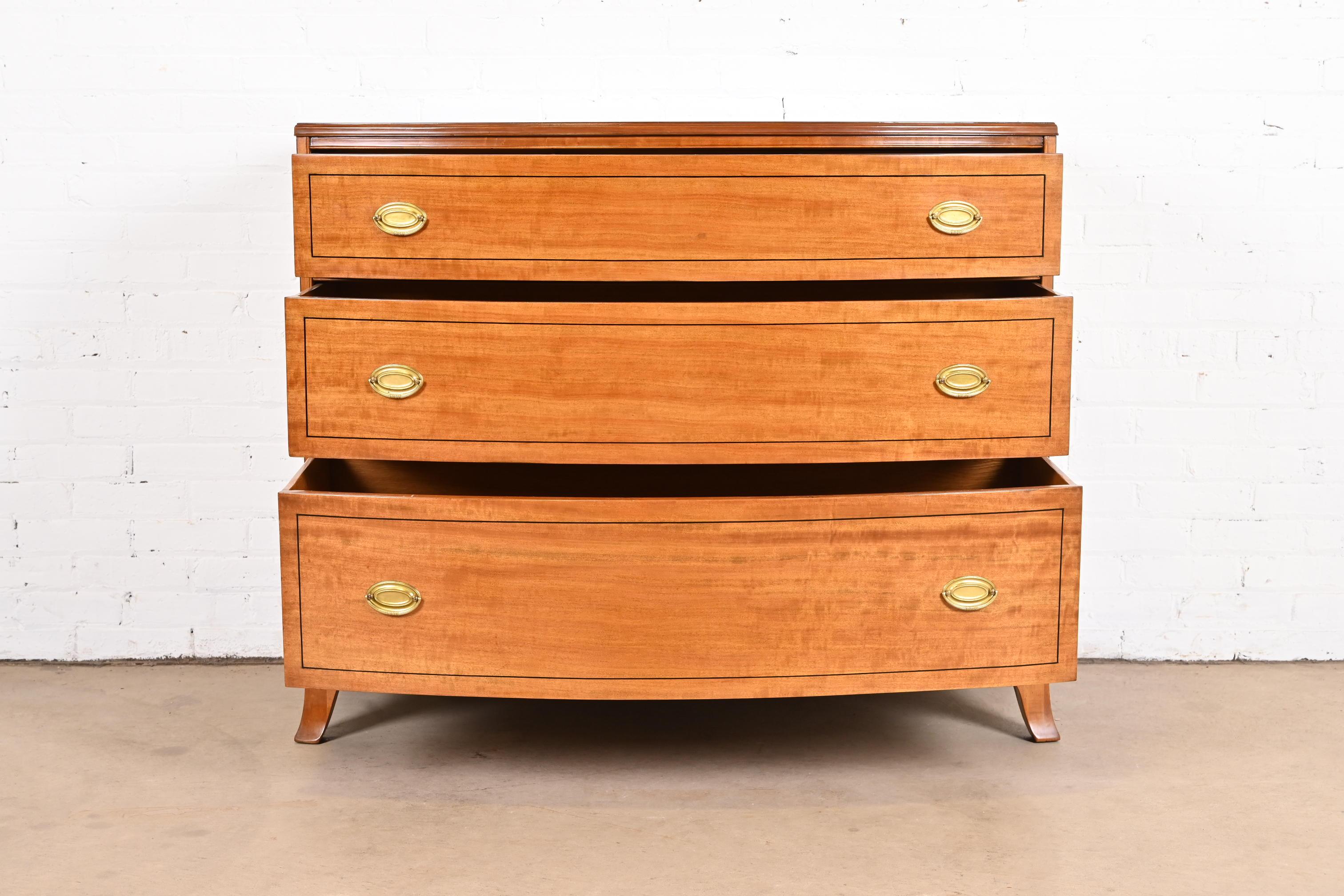 Ebony Georgian Mahogany Bow Front Chest of Drawers in the Manner of Baker Furniture